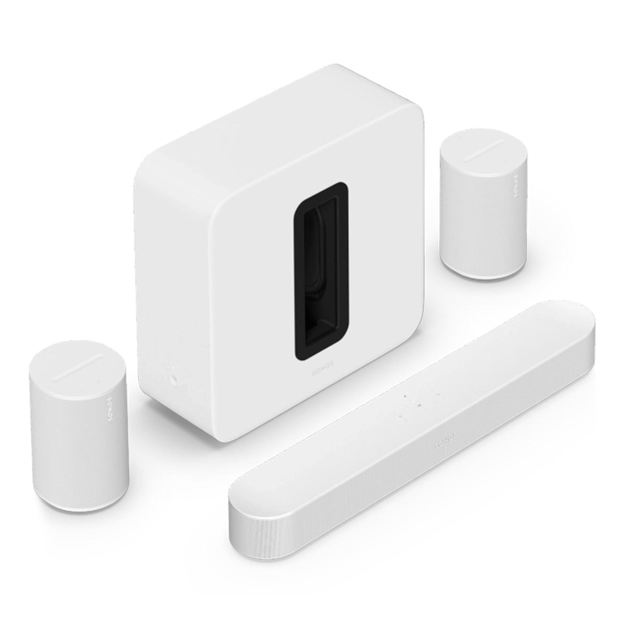 Sonos Premium Immersive Set with Beam Soundbar (Gen 2), Sub 4 Subwoofer, & Pair of Era 100 Wireless Speakers (White) - Image 1