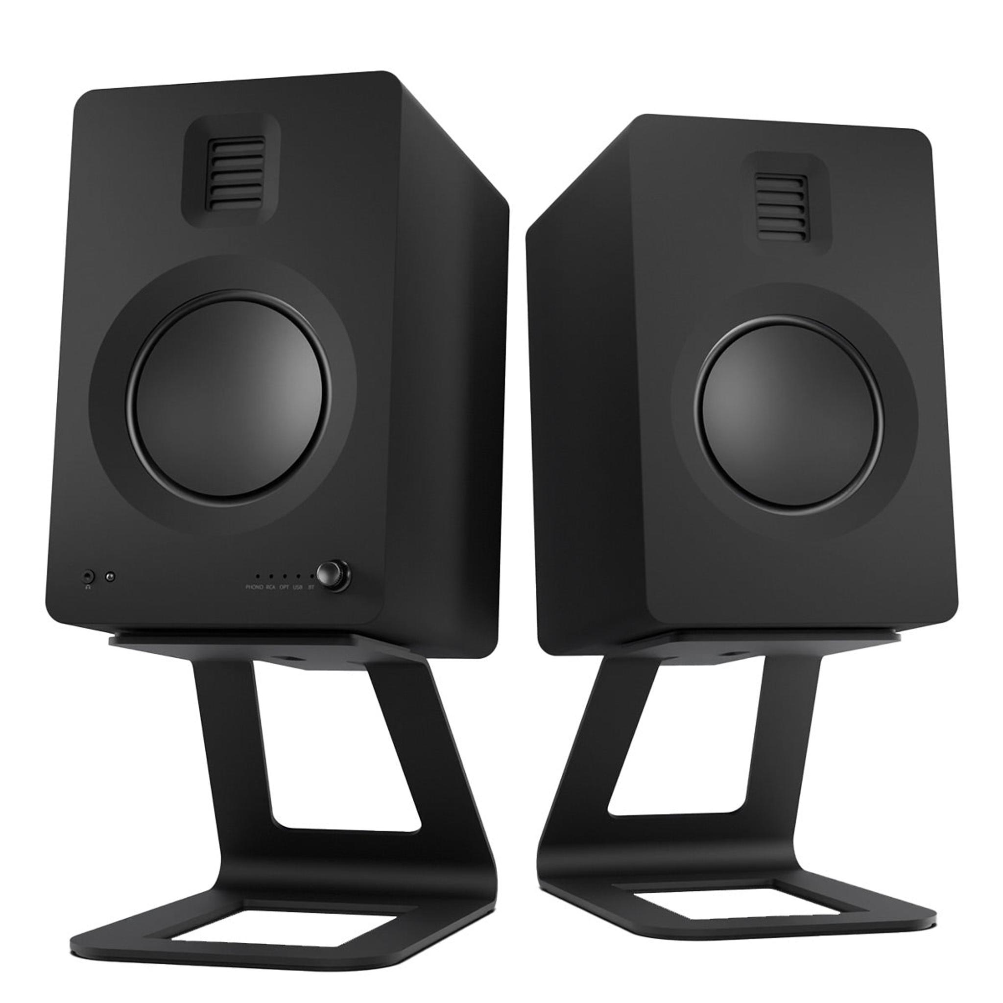 Kanto TUK Premium Powered Speakers with SE6 Elevated Desktop Speaker Stands (Black) - Image 1