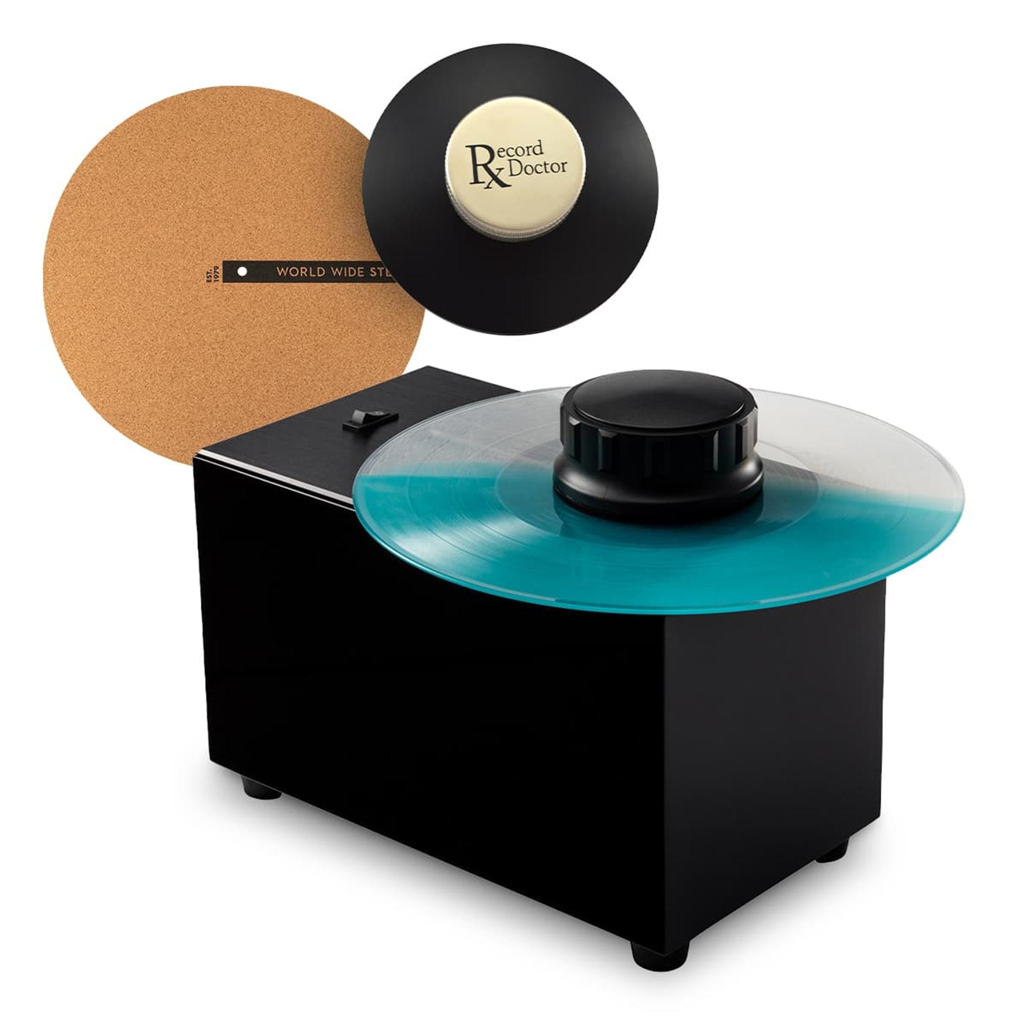 Record Doctor VI Record Cleaning Machine with RxLP Cleaning Solution - 20th Anniversary Edition (Gloss Black), Low Profile Record Clamp, and 12" Cork Turntable Slipmat - Image 1