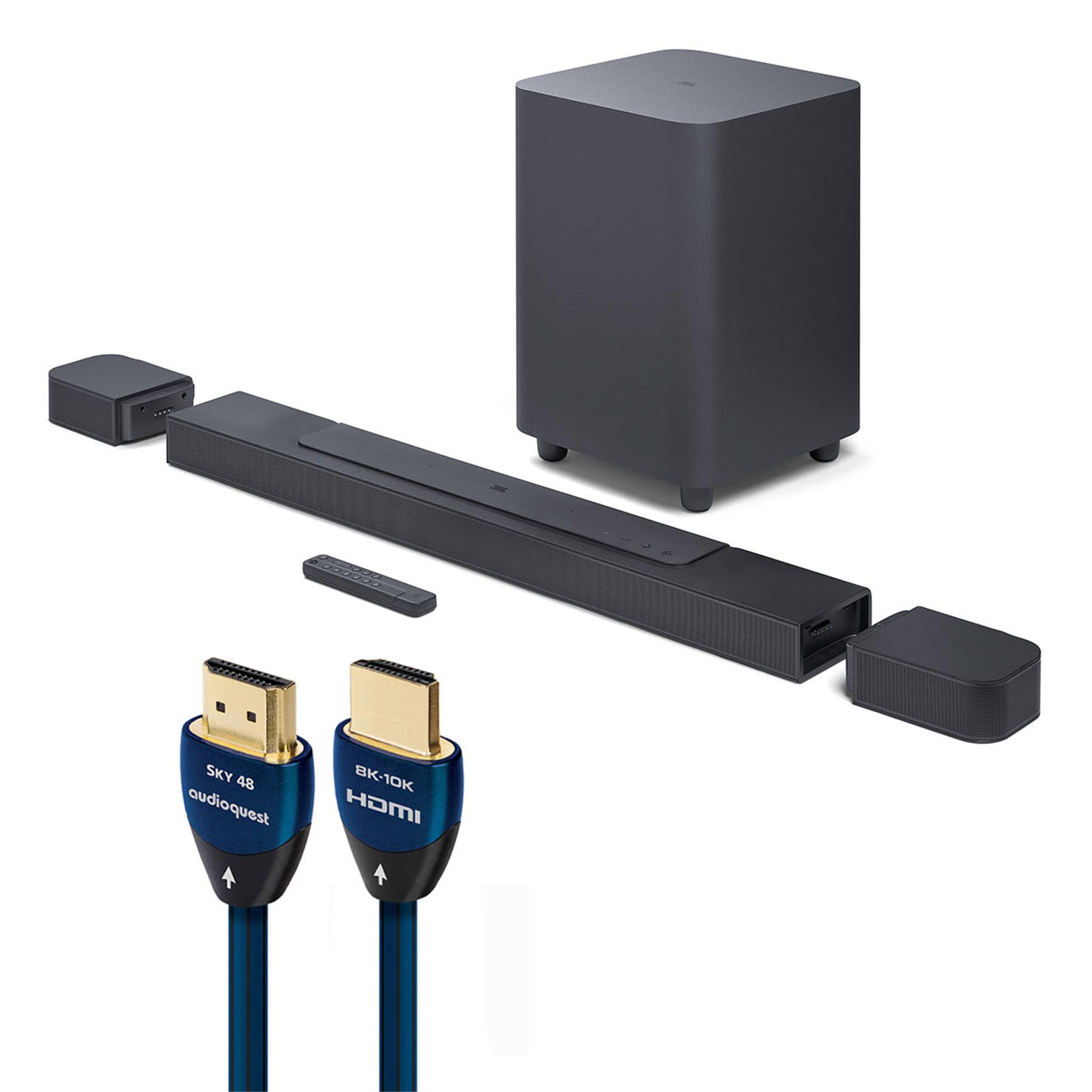 JBL BAR 700 5.1 Soundbar Bundle with 10 in. Wireless Subwoofer Detachable Rear Speakers and AudioQuest Sky 3m HDMI Cable - Image 1