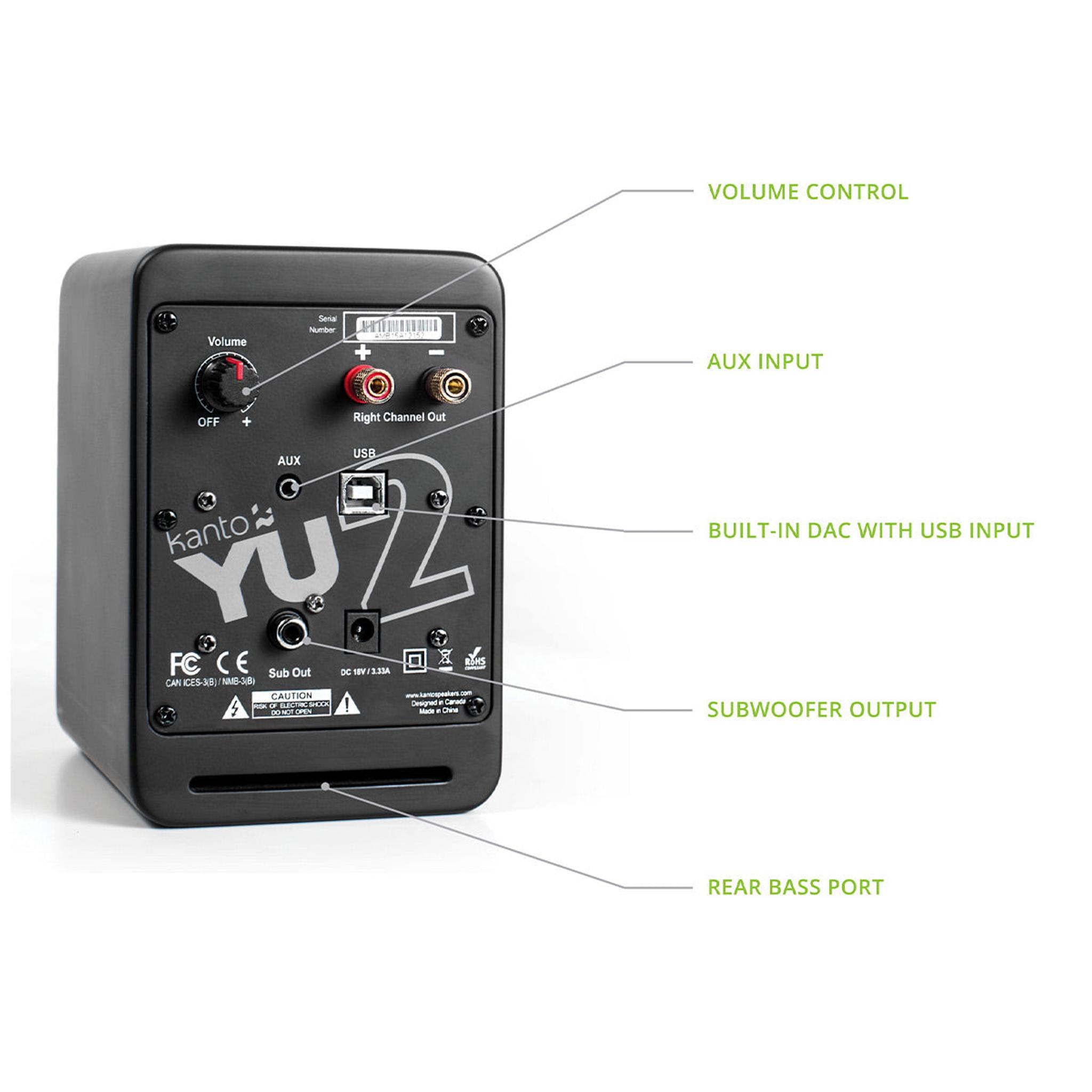 Kanto YU2 Powered Desktop Speakers and SE2 Speaker Stands for Small Speakers - Pair (Matte Black/Black) thumbnail 8