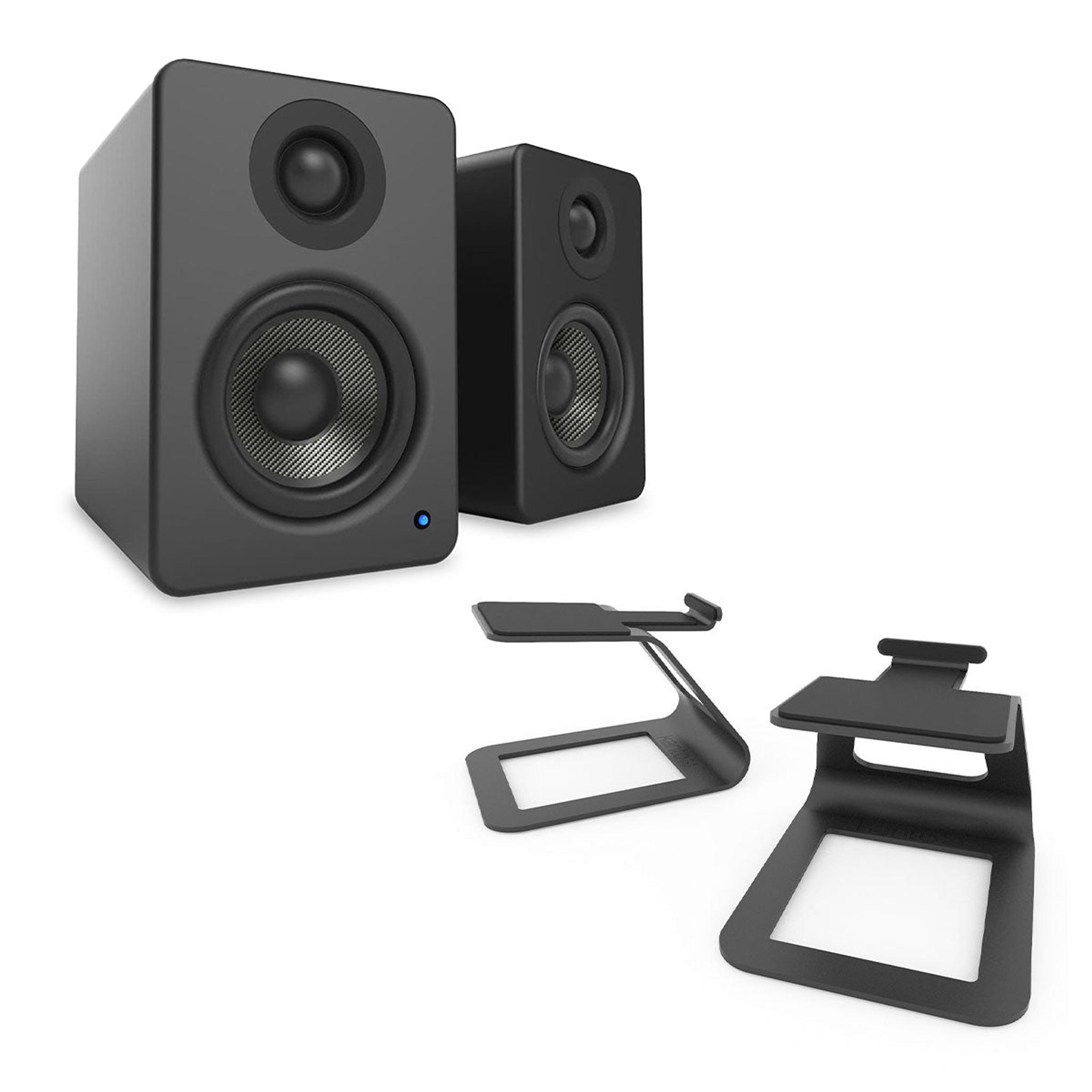 Kanto YU2 Powered Desktop Speakers and SE2 Speaker Stands for Small Speakers - Pair (Matte Black/Black) - Image 1