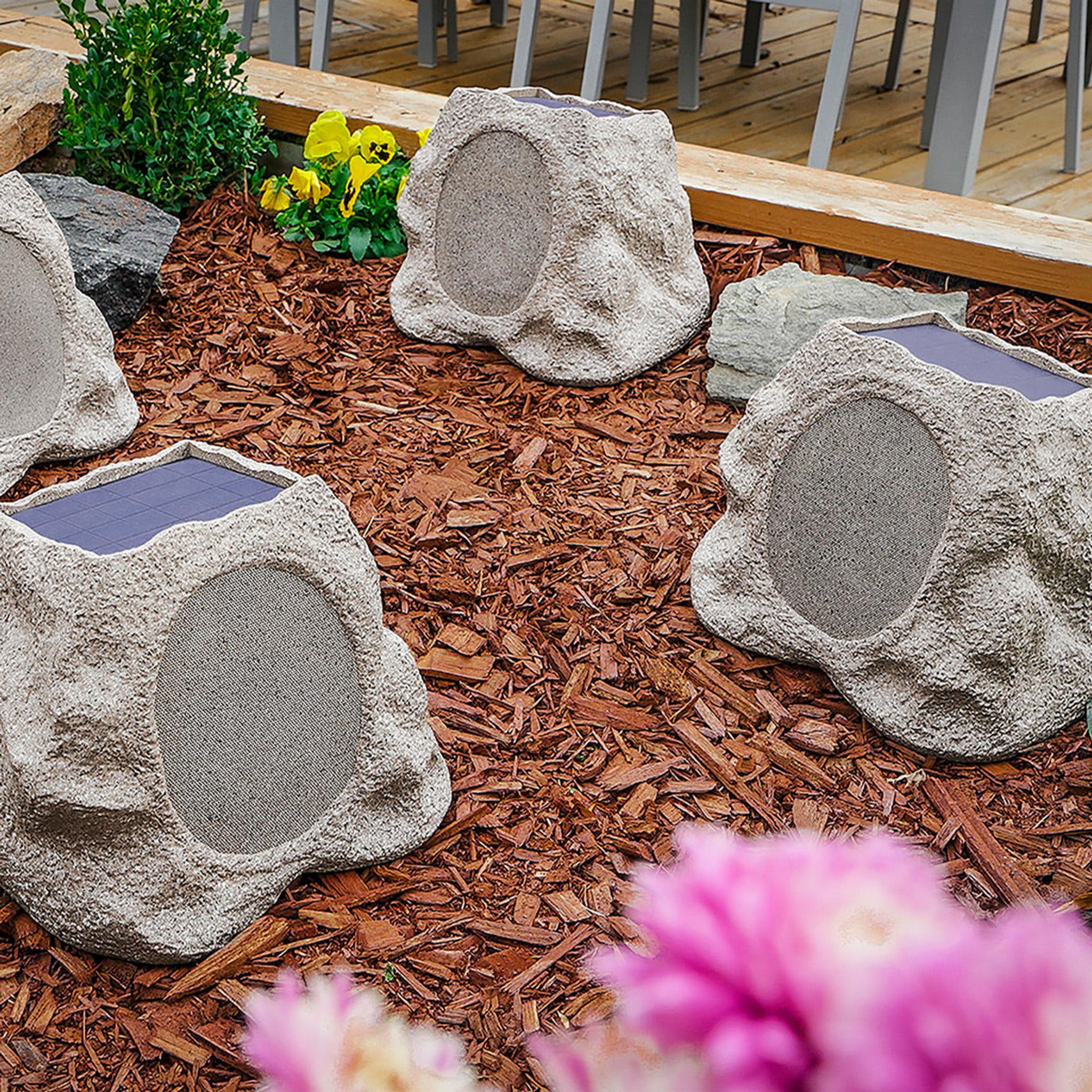 Victrola Rock Speaker Connect Bluetooth Outdoor Speaker with Solar Charging - 4 Pack (Stone) thumbnail 3