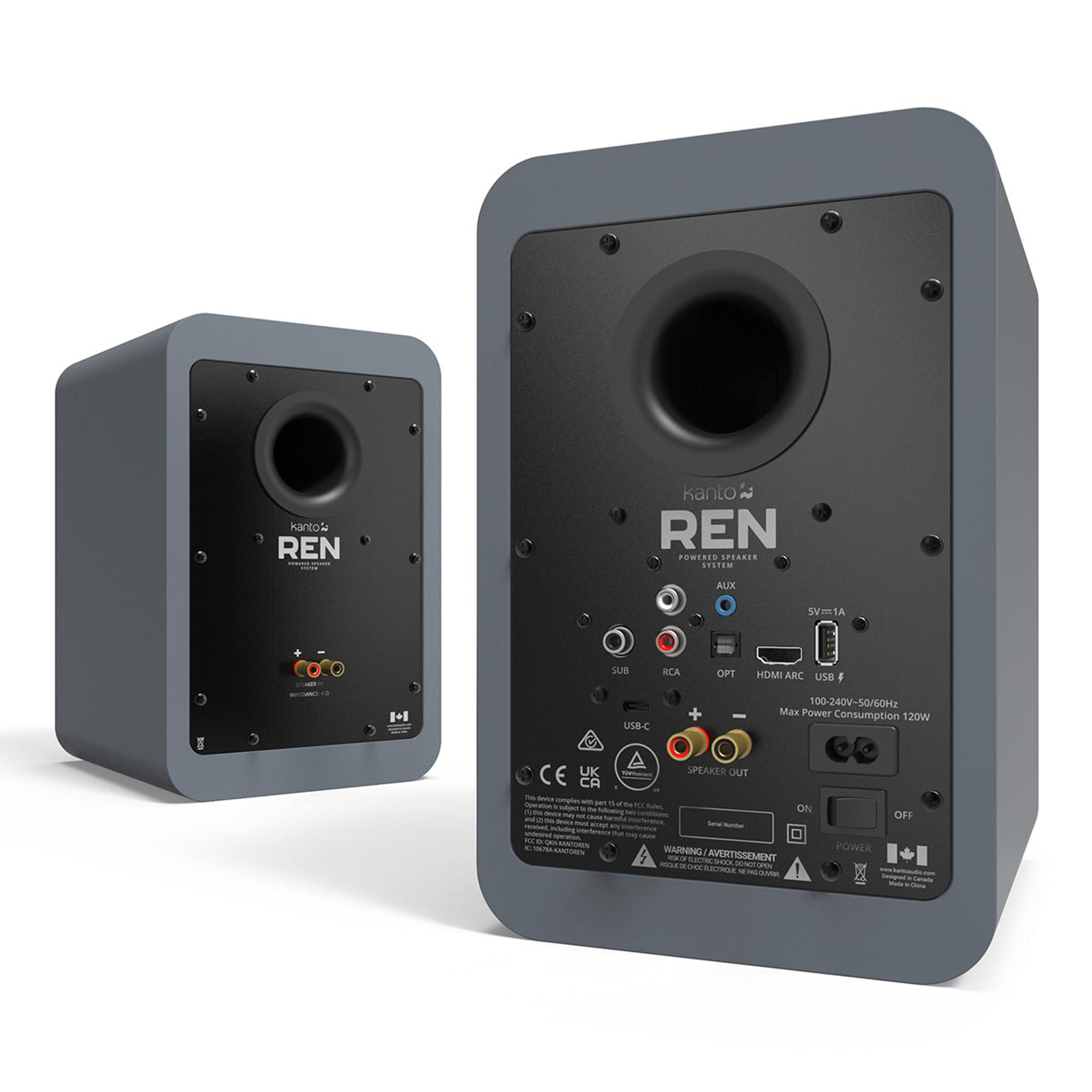 Kanto REN Powered Bluetooth Bookshelf Speakers - Pair (Matte Grey) thumbnail 4