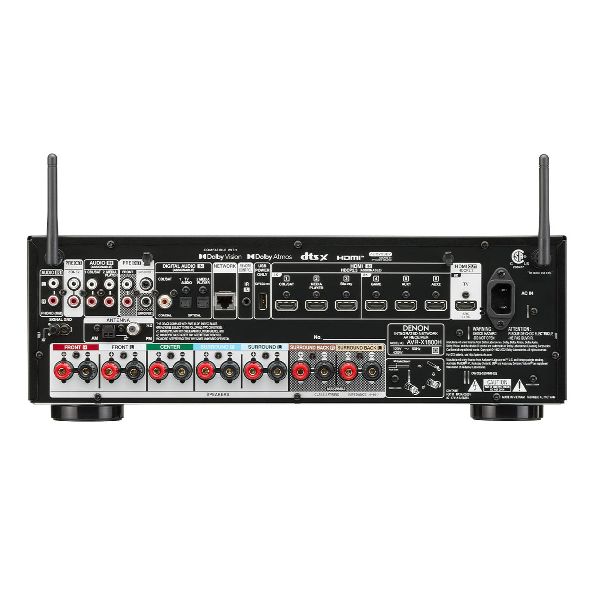 Denon AVRX1800H 7.2 Channel 8K Home Theater Receiver with Dolby Atmos, HEOS Built-In, and Audyssey Room Correction thumbnail 4