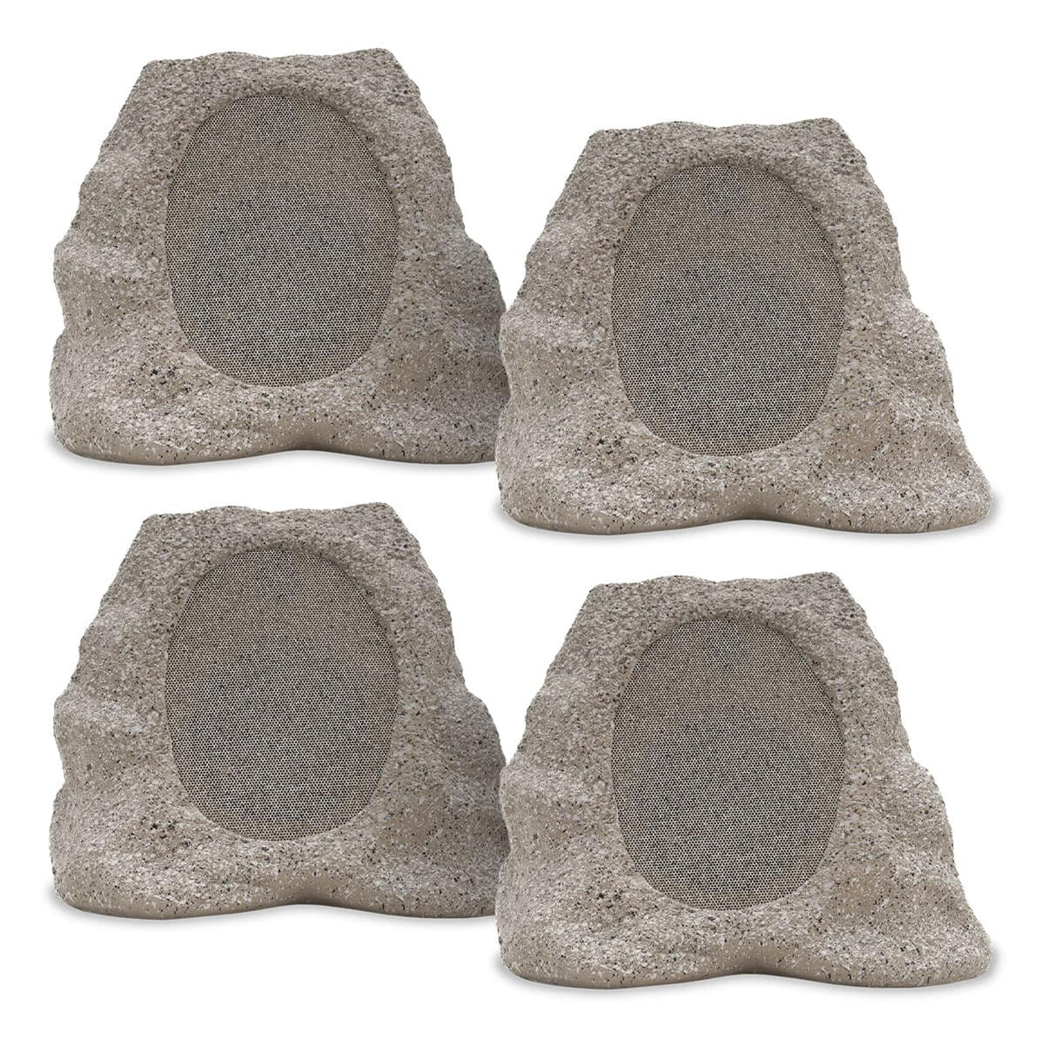 Victrola Rock Speaker Connect Bluetooth Outdoor Speaker with Solar Charging - 4 Pack (Stone) - Image 1