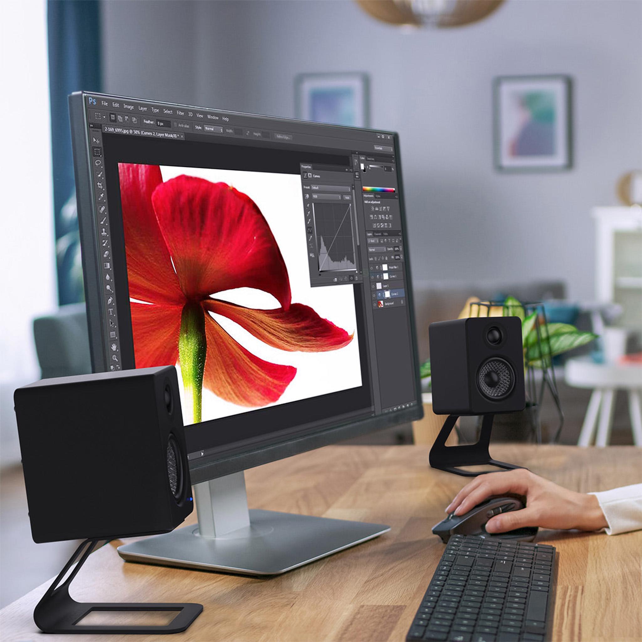 Kanto YU2 Powered Desktop Speakers and SE2 Speaker Stands for Small Speakers - Pair (Matte Black/Black) thumbnail 5