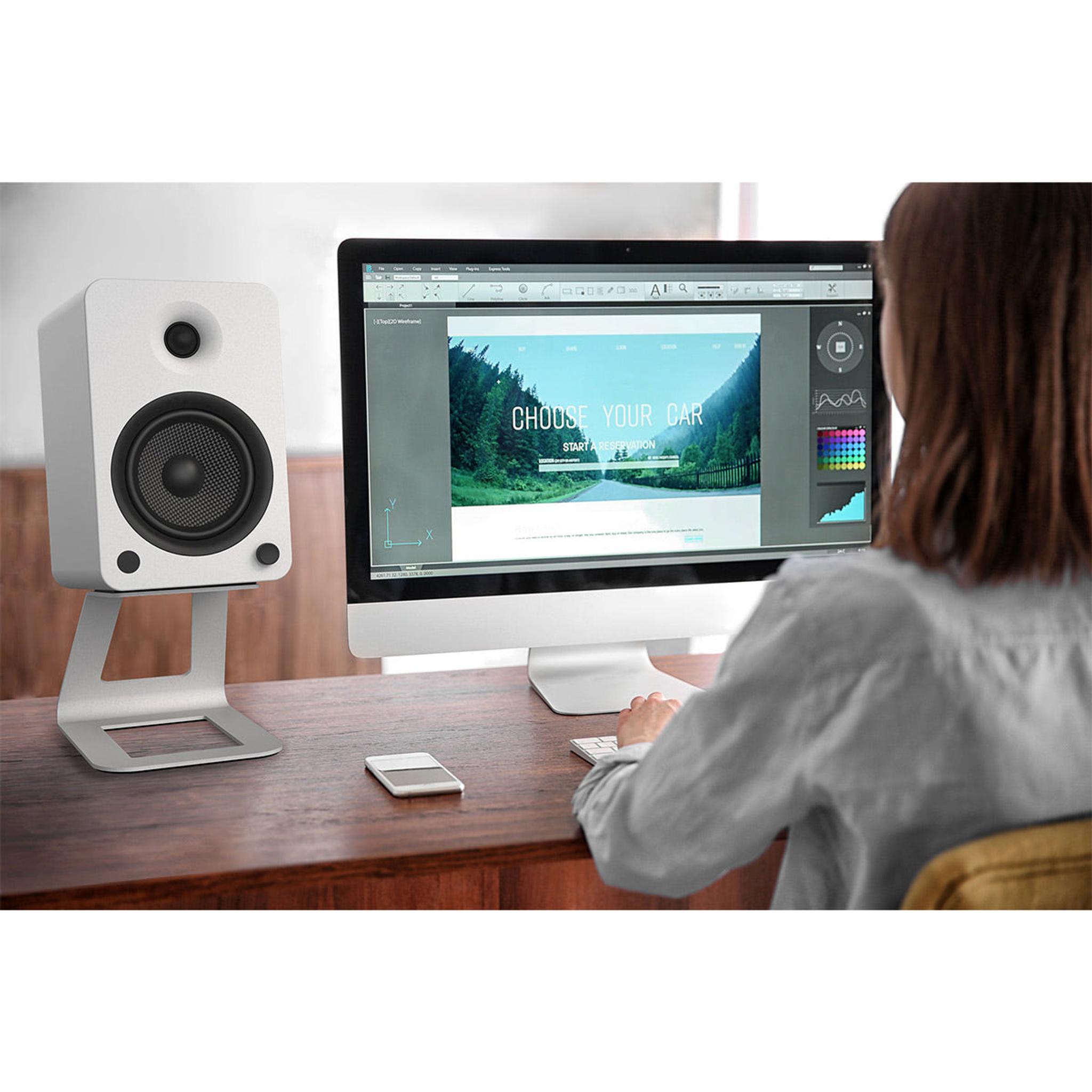 Kanto YU6 Powered Bookshelf Speakers (Matte White) with SE6 Elevated Desktop Speaker Stands (White) thumbnail 16