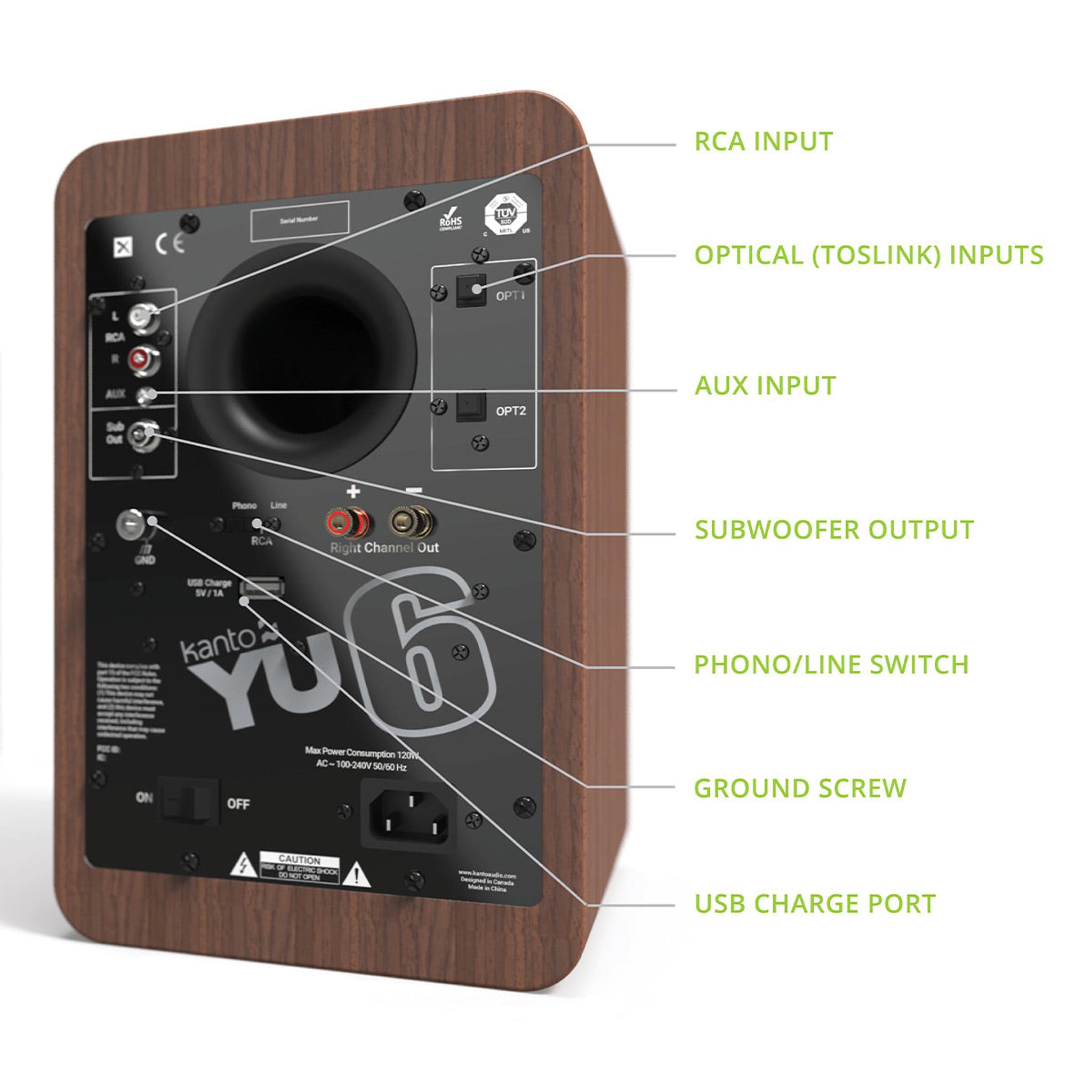 Kanto YU6 Powered Bookshelf Speakers with Built-In Bluetooth - Pair (Walnut) thumbnail 5
