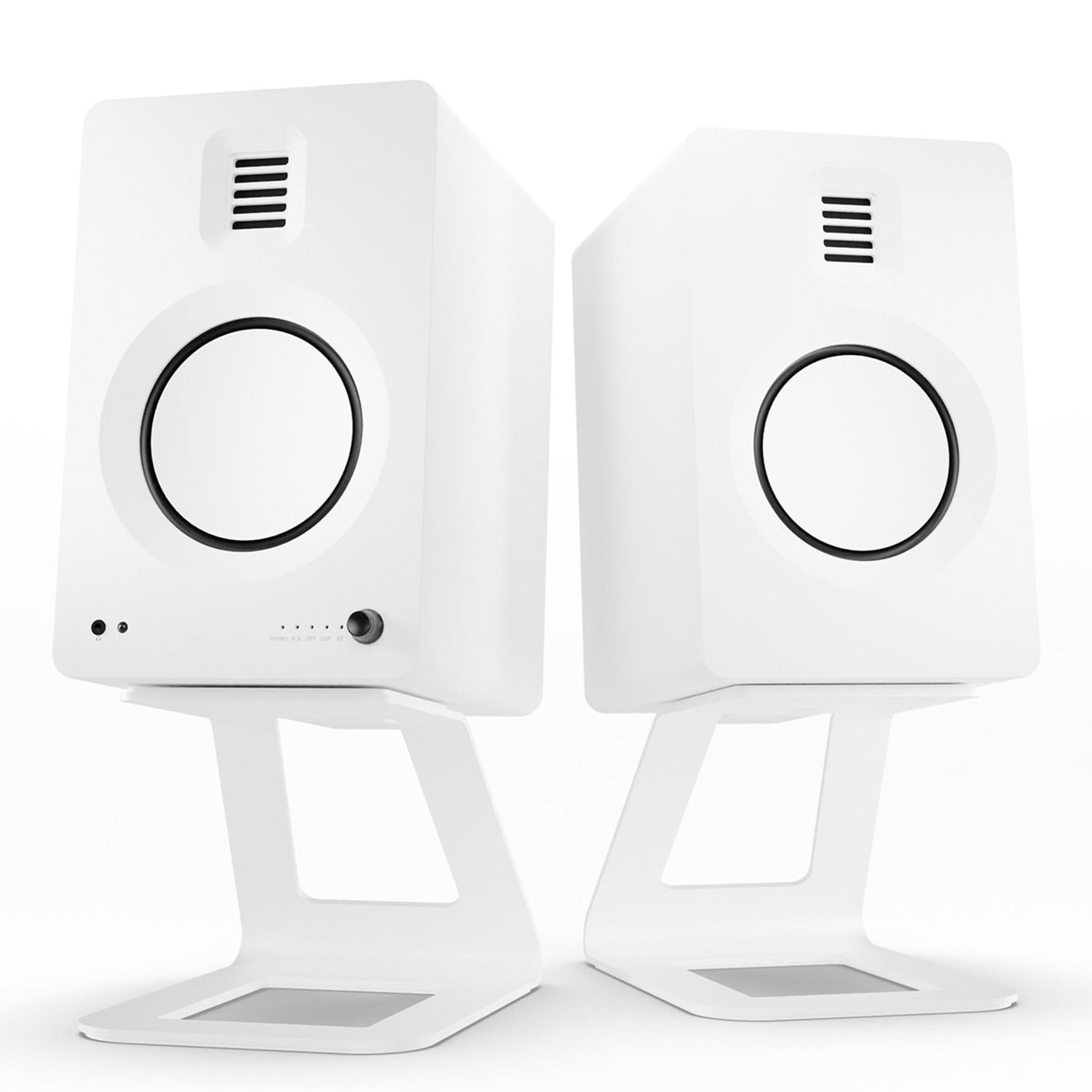 Kanto TUK Premium Powered Speakers with SE6 Elevated Desktop Speaker Stands (White) - Image 1