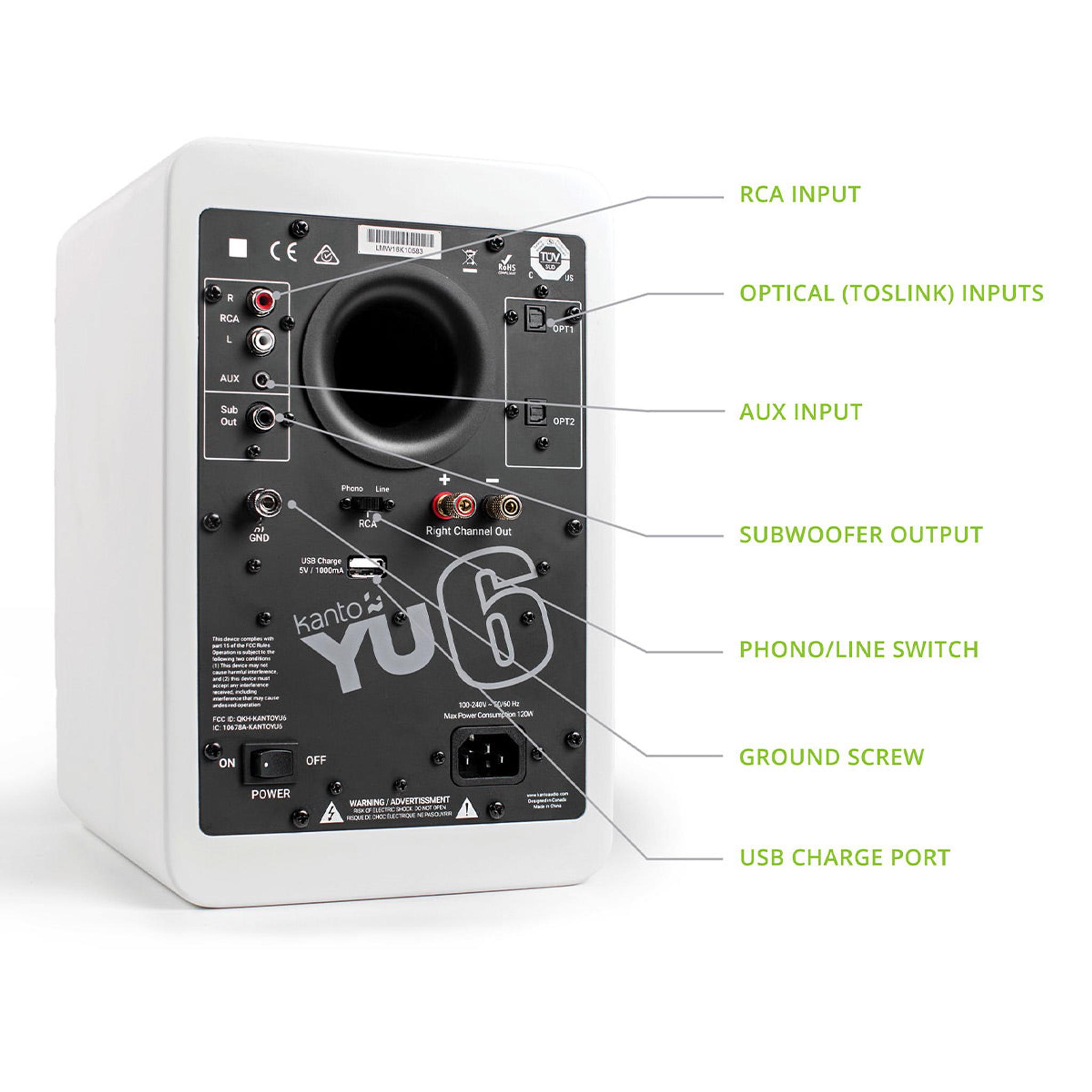 Kanto YU6 Powered Bookshelf Speakers with Built-In Bluetooth - Pair (Matte White) thumbnail 5
