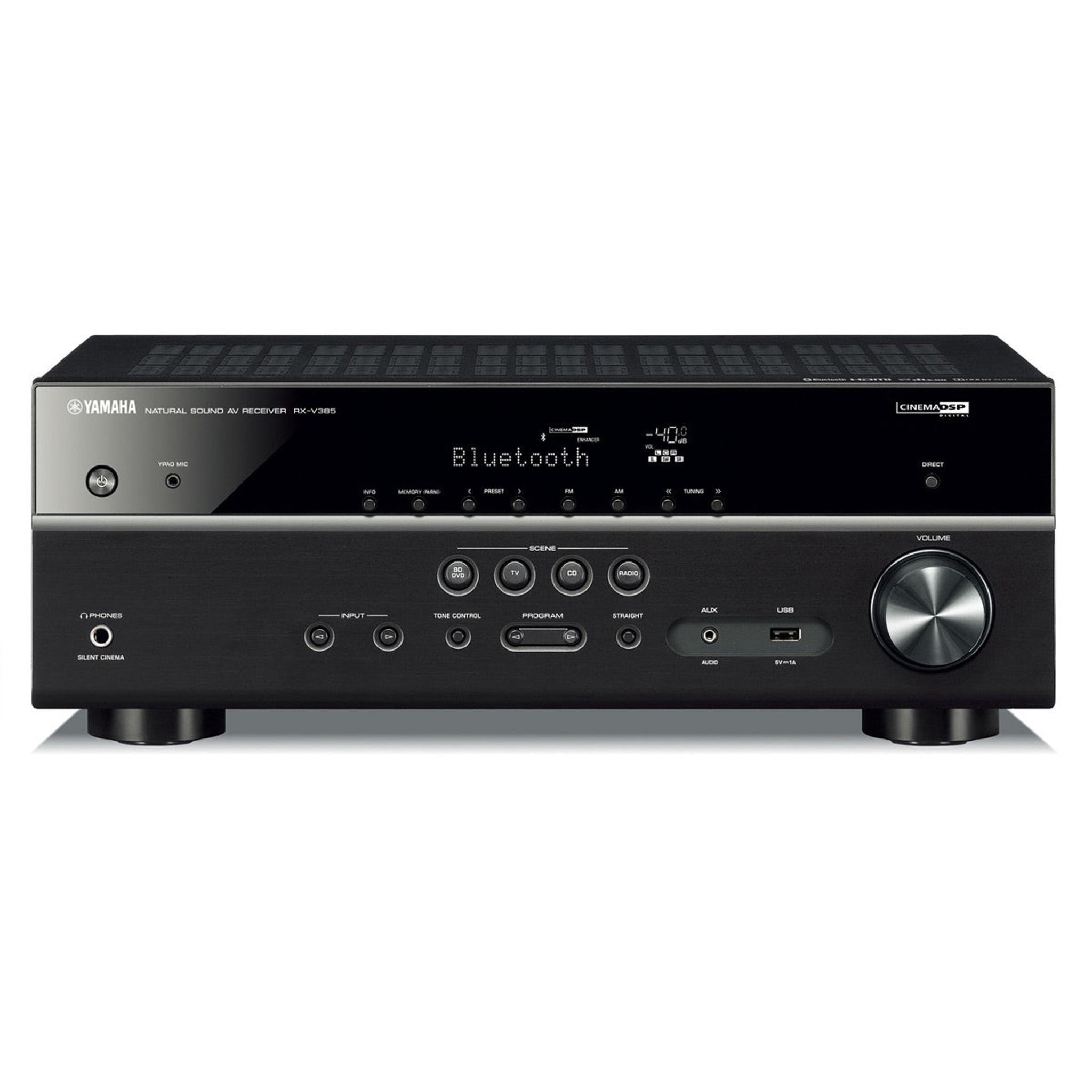 Yamaha RX-V385BL 5.1 Channel AV Receiver with YPAO Automatic Room Calibration - Image 1