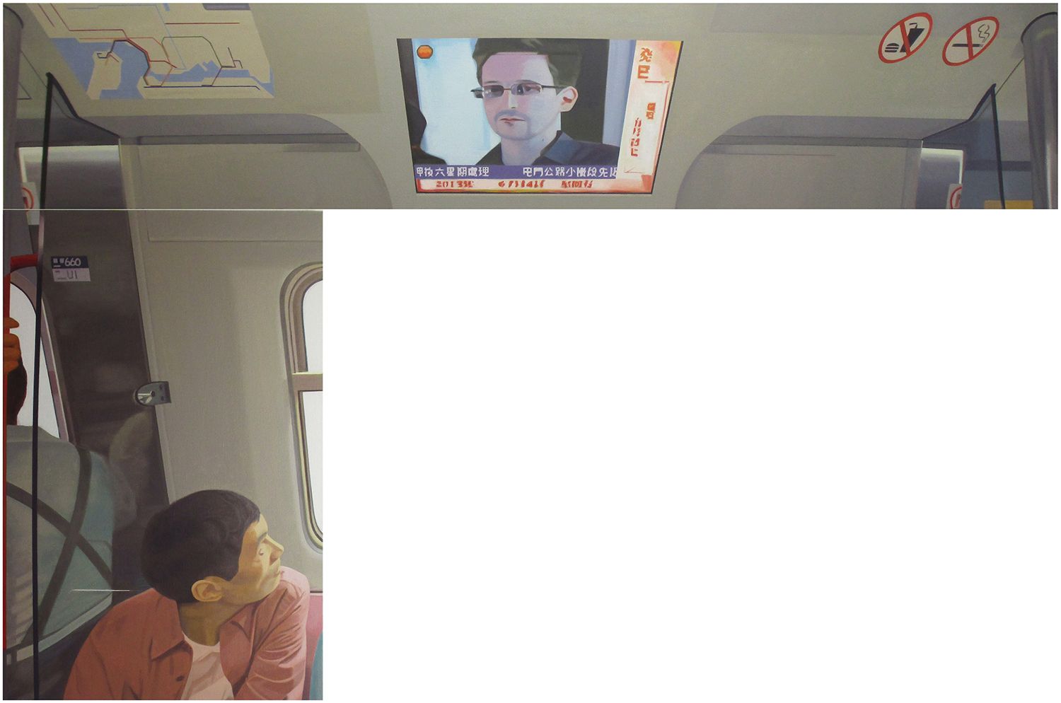 Un pasajero mira las noticias sobre Snowden en un tren en Hong Kong