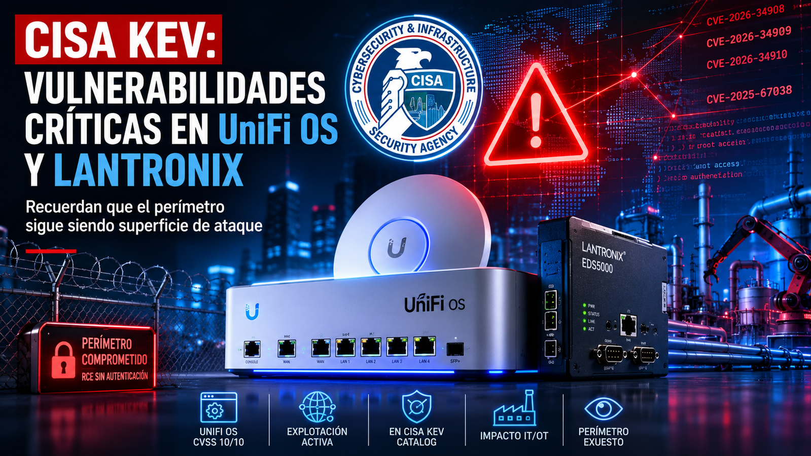 UniFi OS y Lantronix EDS5000 en el catálogo KEV de CISA