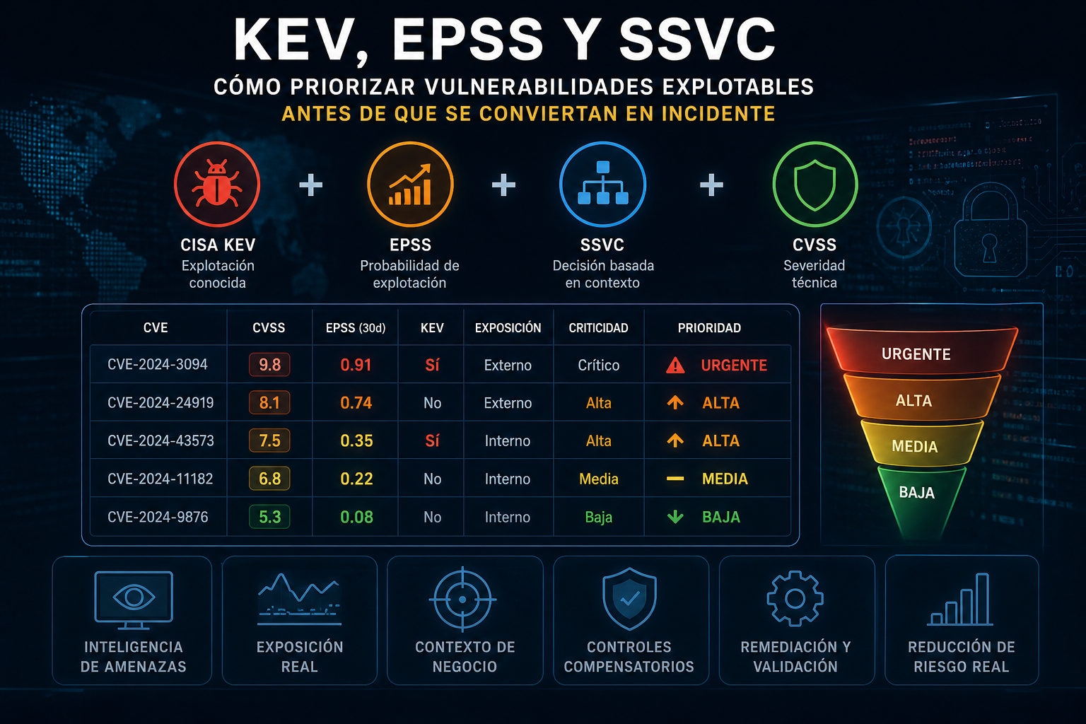 KEV, EPSS y SSVC: cómo priorizar vulnerabilidades explotables antes de que se conviertan en incidente