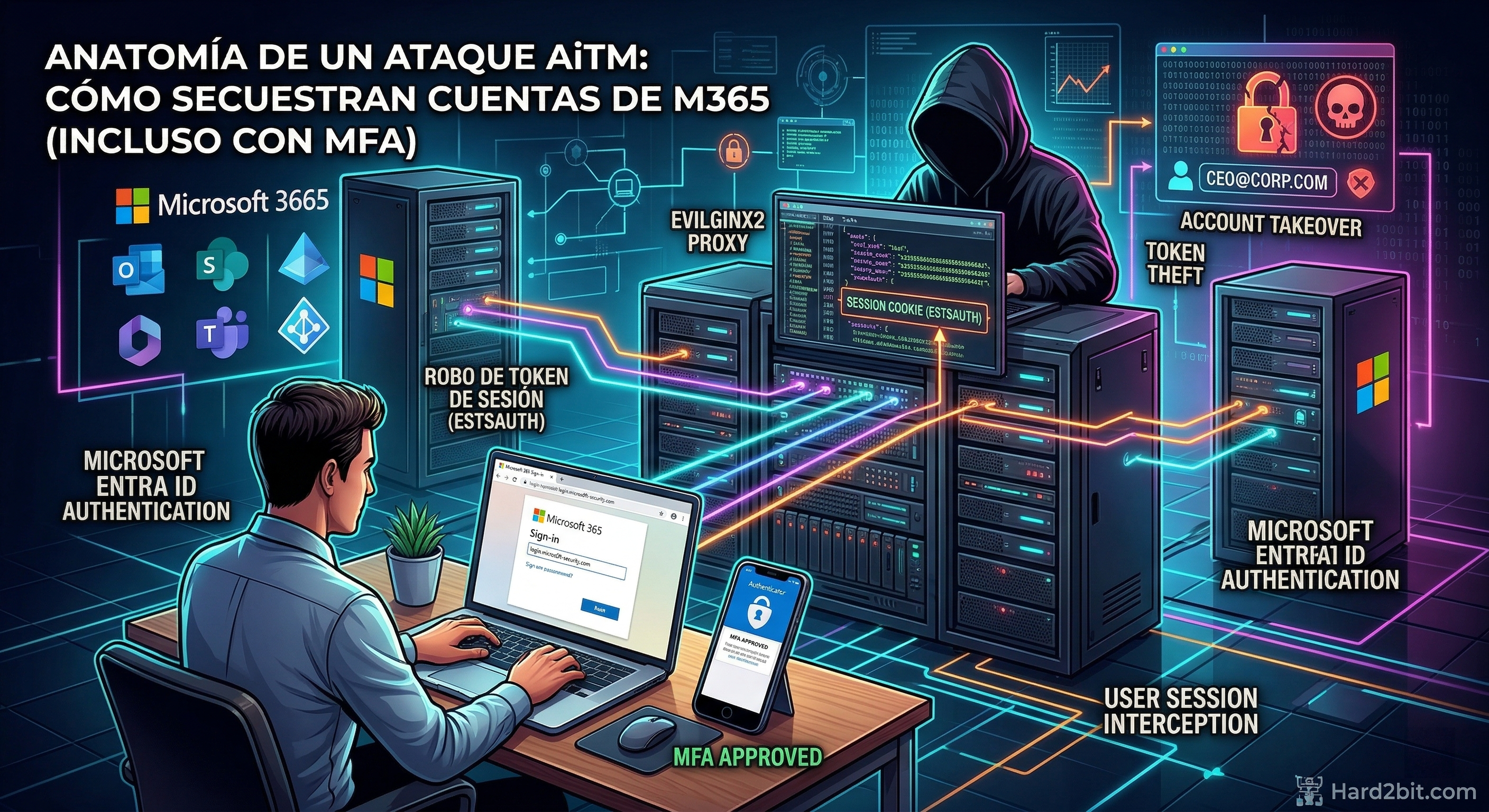 Secuestro de Cuentas en Microsoft 365: Cómo los Atacantes Evaden el MFA mediante AiTM y Robo de Tokens