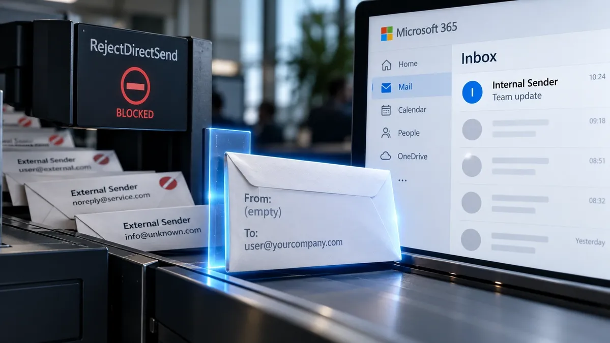 Un remitente en blanco convierte un correo externo en interno dentro de Microsoft 365