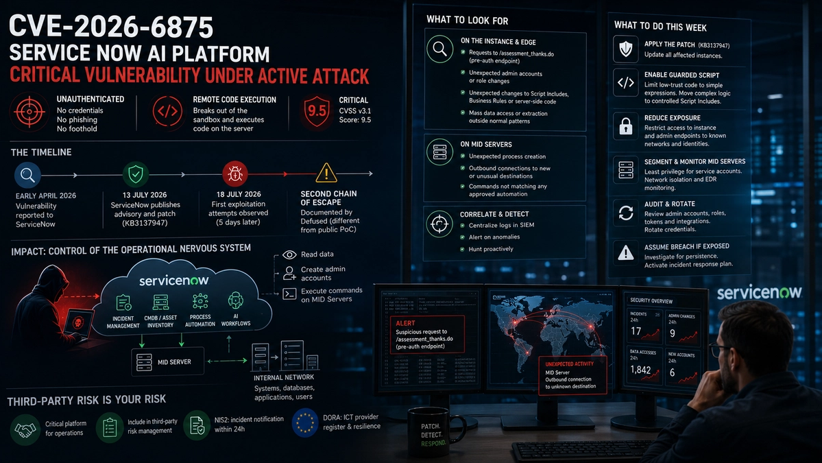 CVE-2026-6875: el fallo de ServiceNow que da ejecución remota sin autenticar y llega a tu red interna