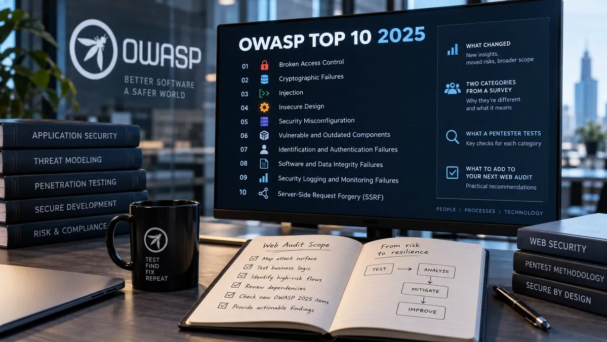 OWASP Top 10 2025 from the pentest side: what changed, what a web audit covers and what to add to the scope