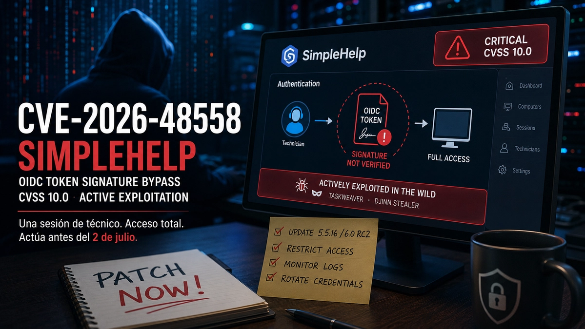CVE-2026-48558: el bypass de SimpleHelp que convierte el soporte remoto en la puerta de entrada