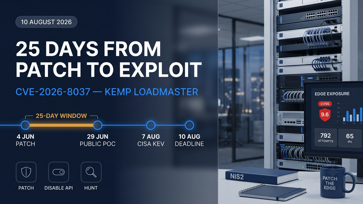 Kemp LoadMaster (CVE-2026-8037): 25 días entre el parche y el primer intento de explotación