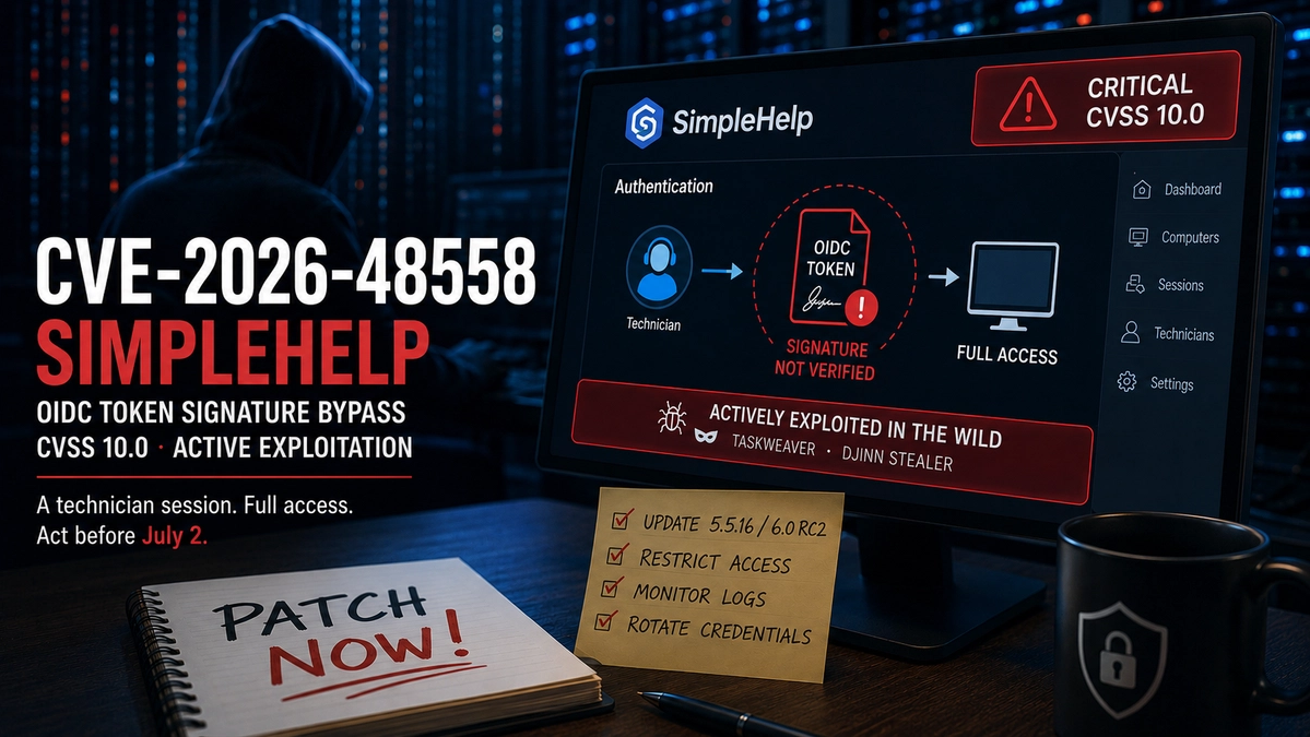 CVE-2026-48558: the SimpleHelp bypass that turns remote support into the attacker's front door
