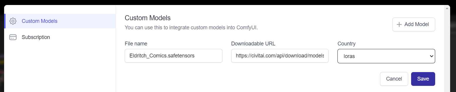 ComfyUI Online Cloud. Set Custom Lora