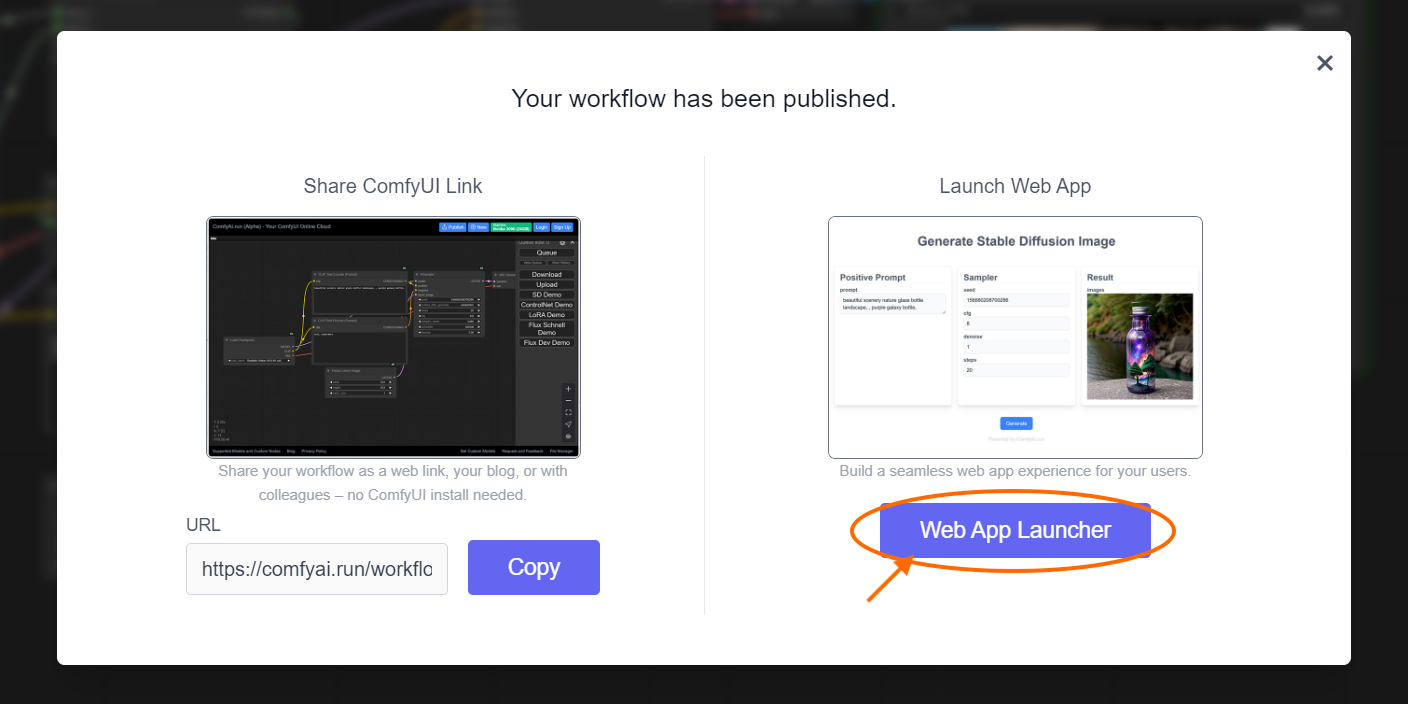 2. Customize App Name, Nodes and Fields – Enter your application name, then select which nodes will serve as user inputs and outputs, and give them user-friendly labels. You can also drag and drop the nodes to organize your application layout. Once complete, click “Submit” to proceed to the next step.