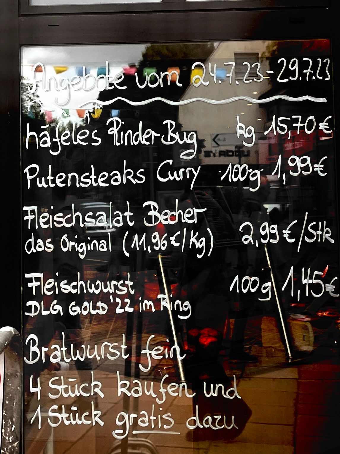 Menu written on Window