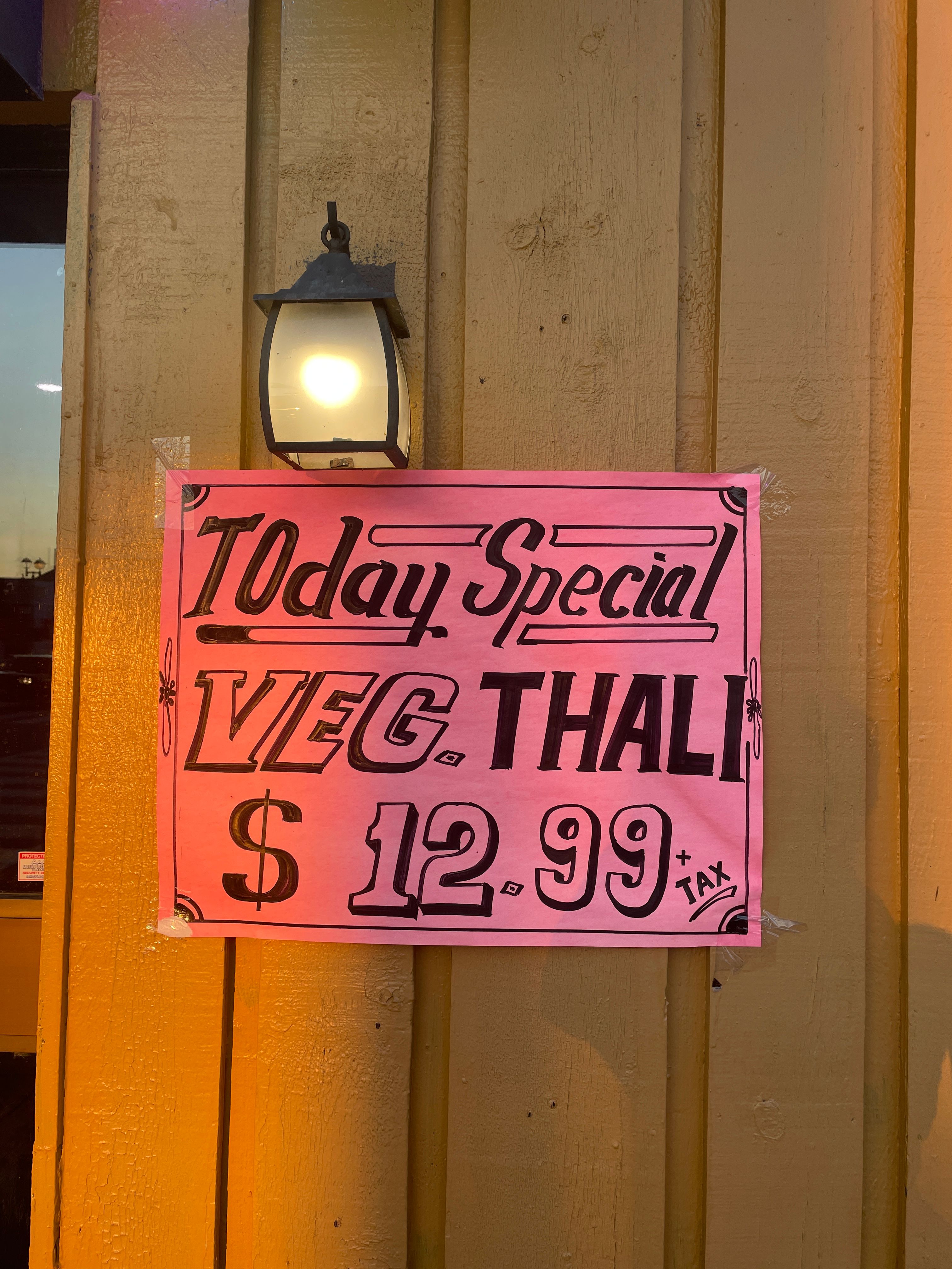 Today Special Veg. Thali $12.99