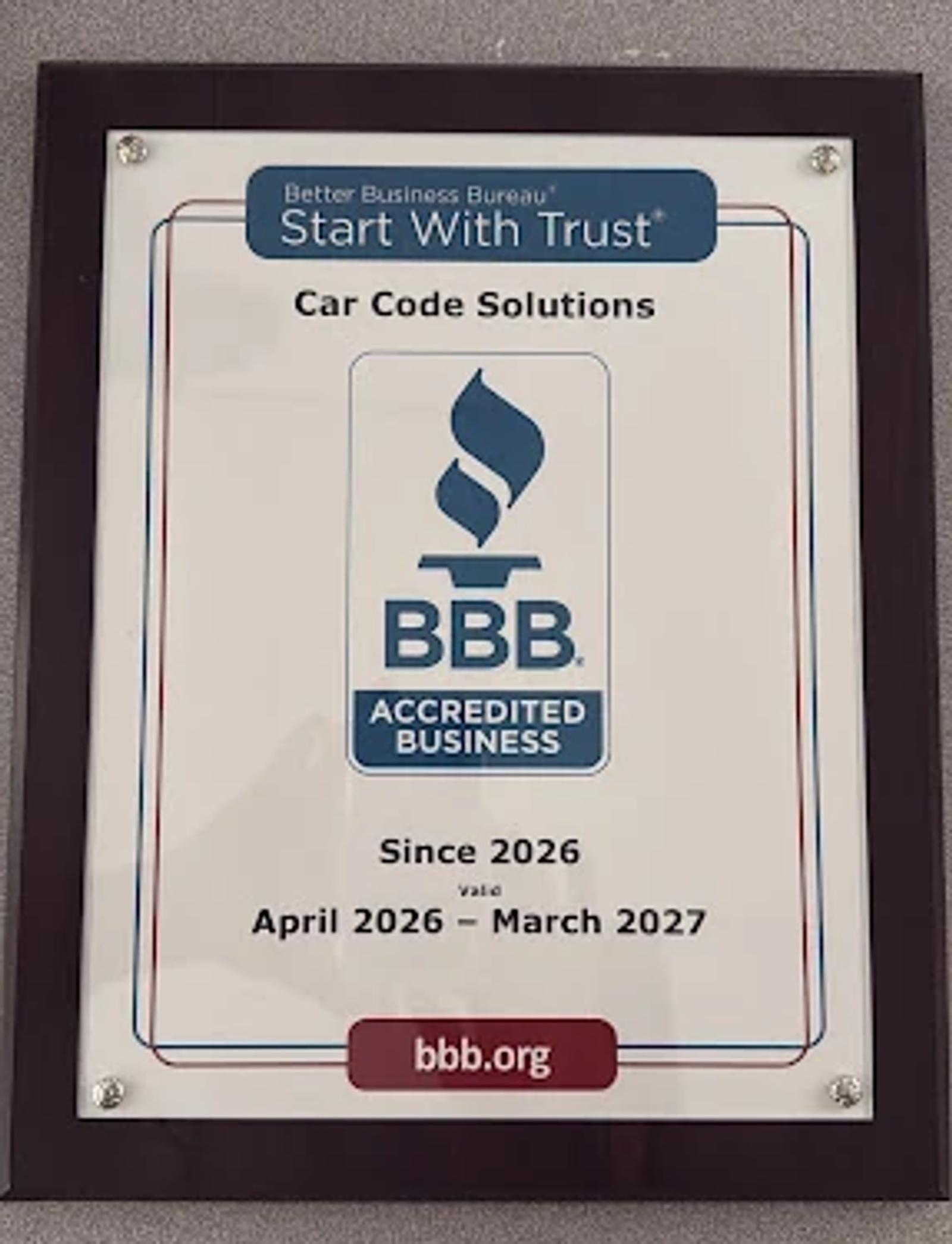 BBB Accredited Business certificate