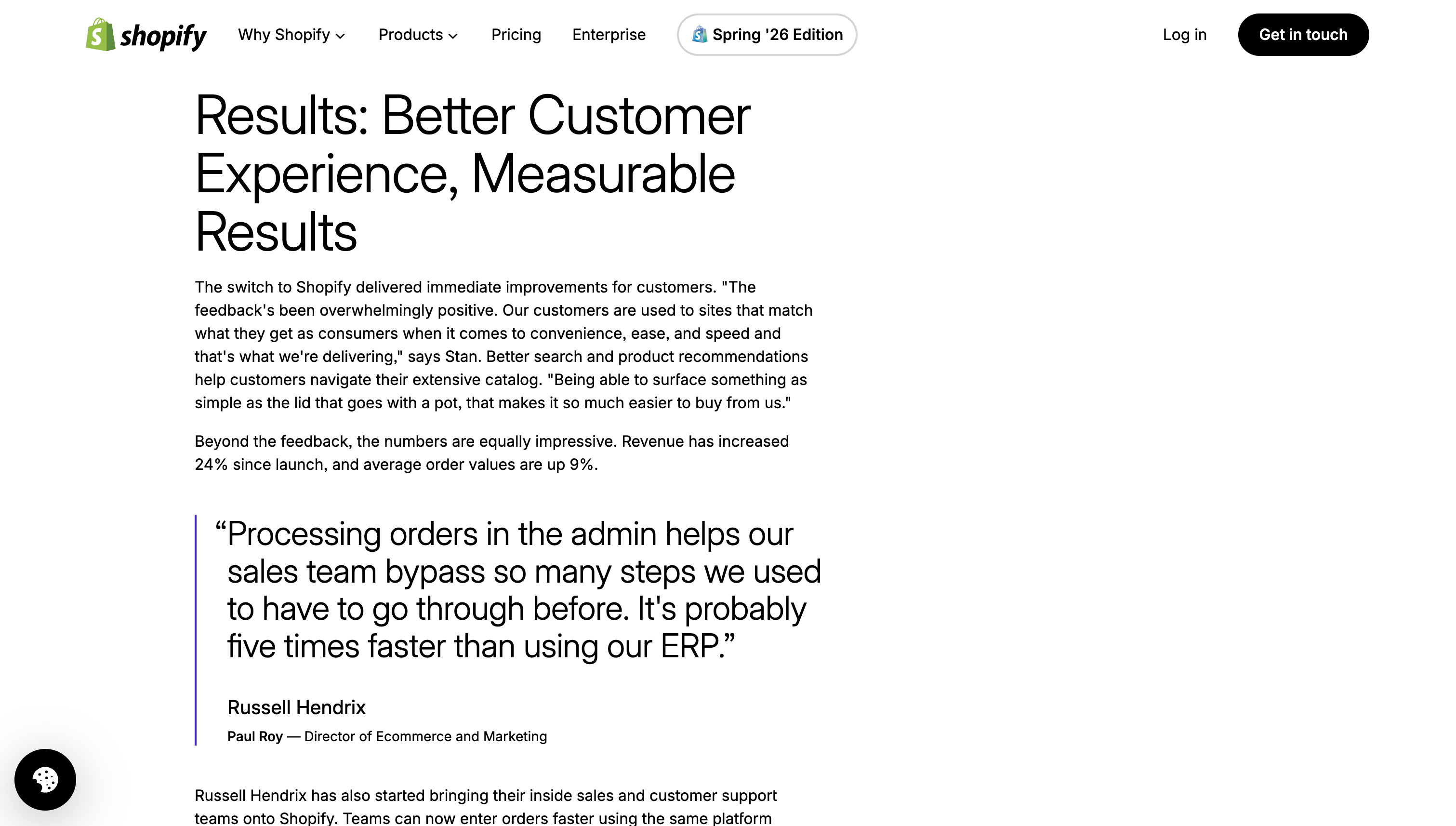 Shopify Russell Hendrix case study addressing platform migration risk in the story