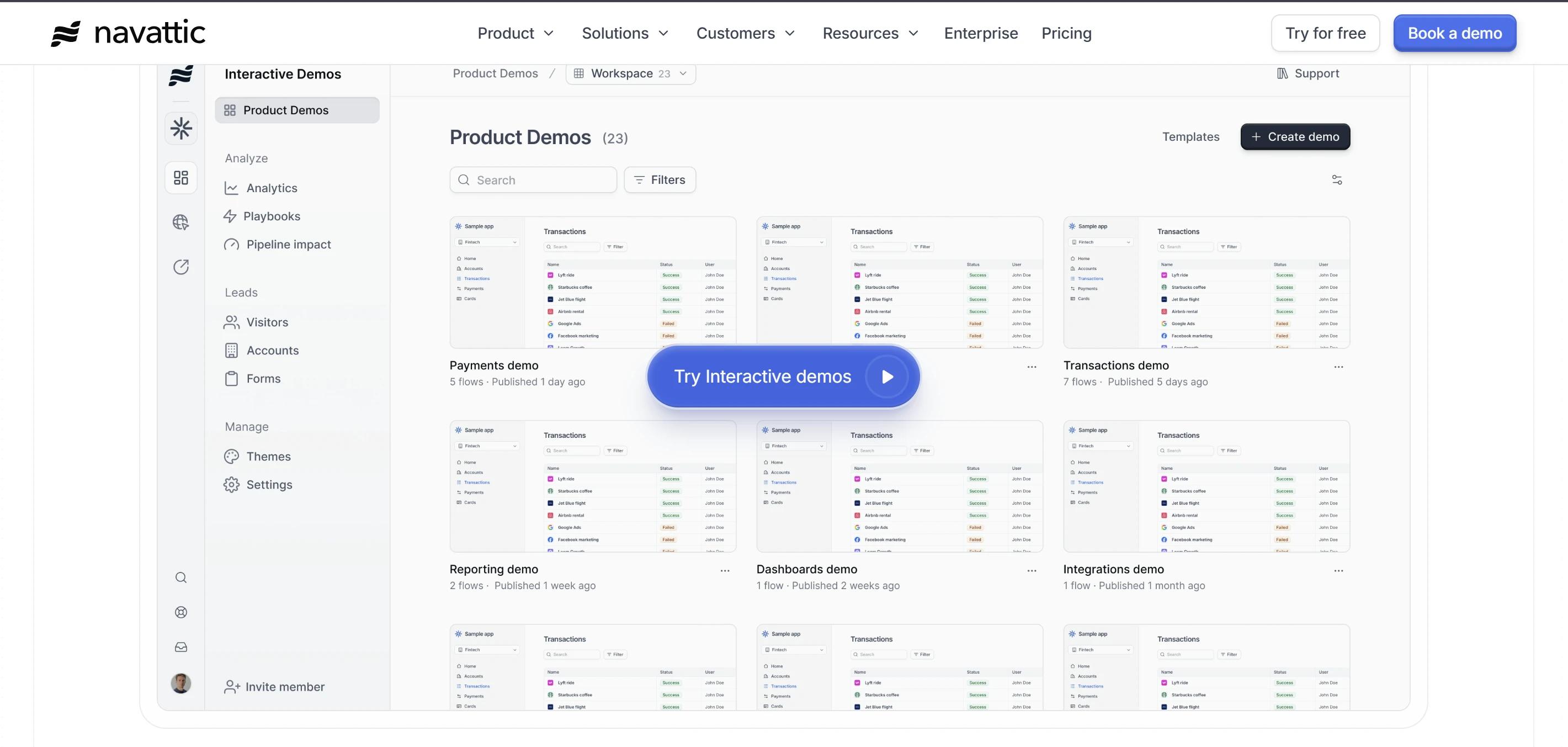 Navattic interactive product demo embedded in the demo section