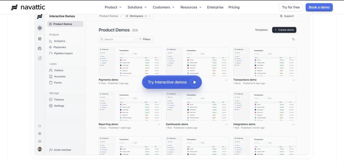Navattic interactive product demo embedded in the demo section