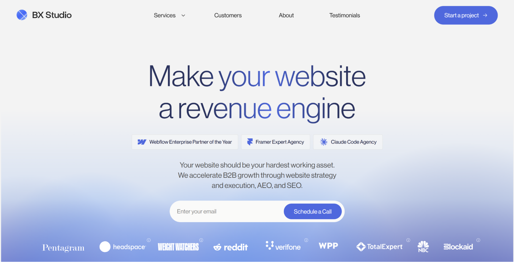 BX Studio website homepage