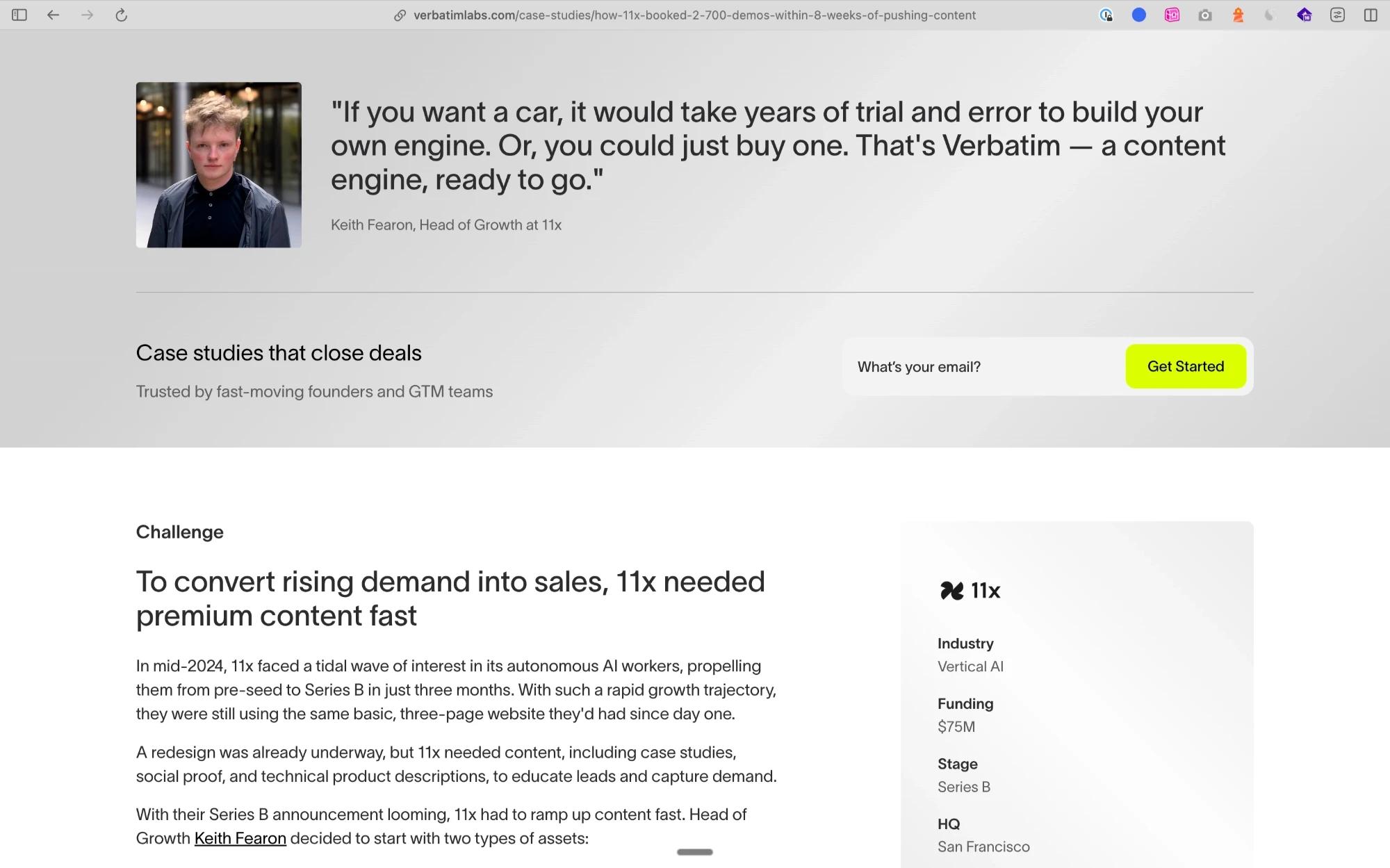 Verbatim case study opening with company backstory instead of outcome