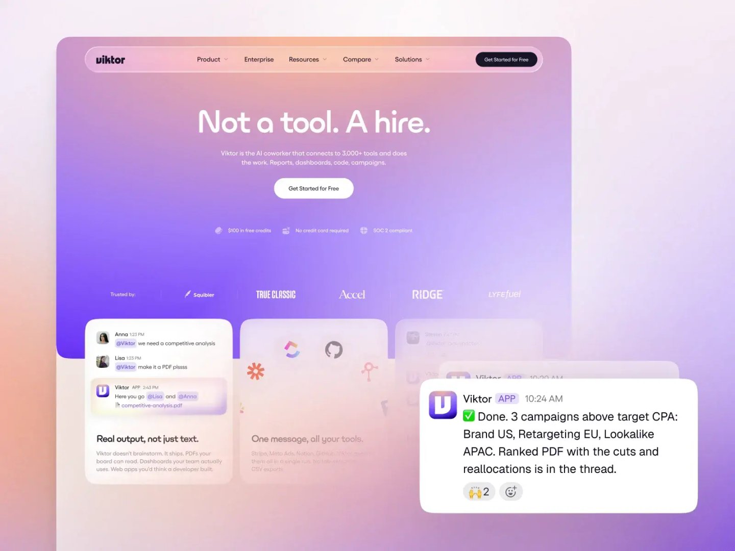 Website and ad campaigns for AI coworker Viktor.