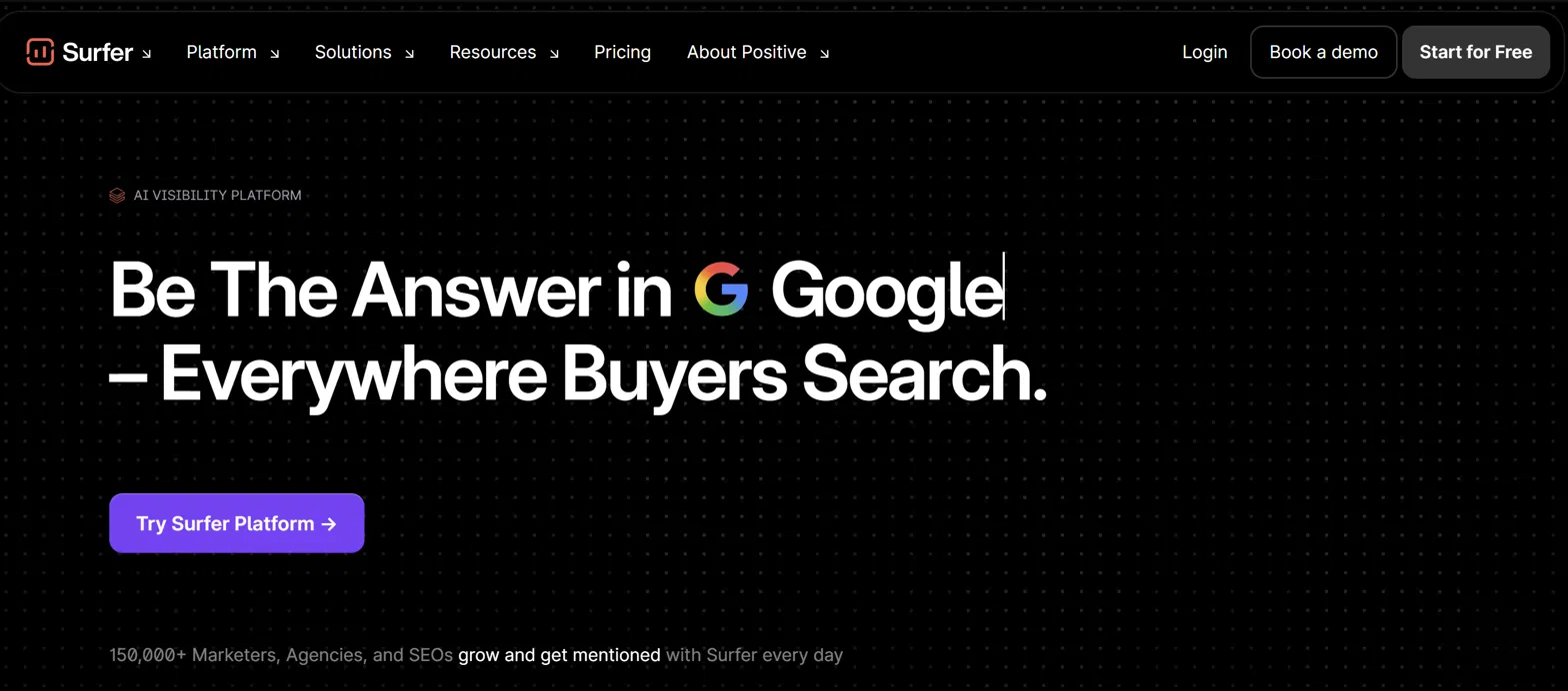 Surfer SEO homepage 