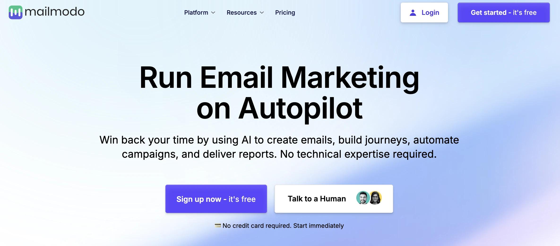 Mailmodo CTA changed from Book a demo to Talk to a Human