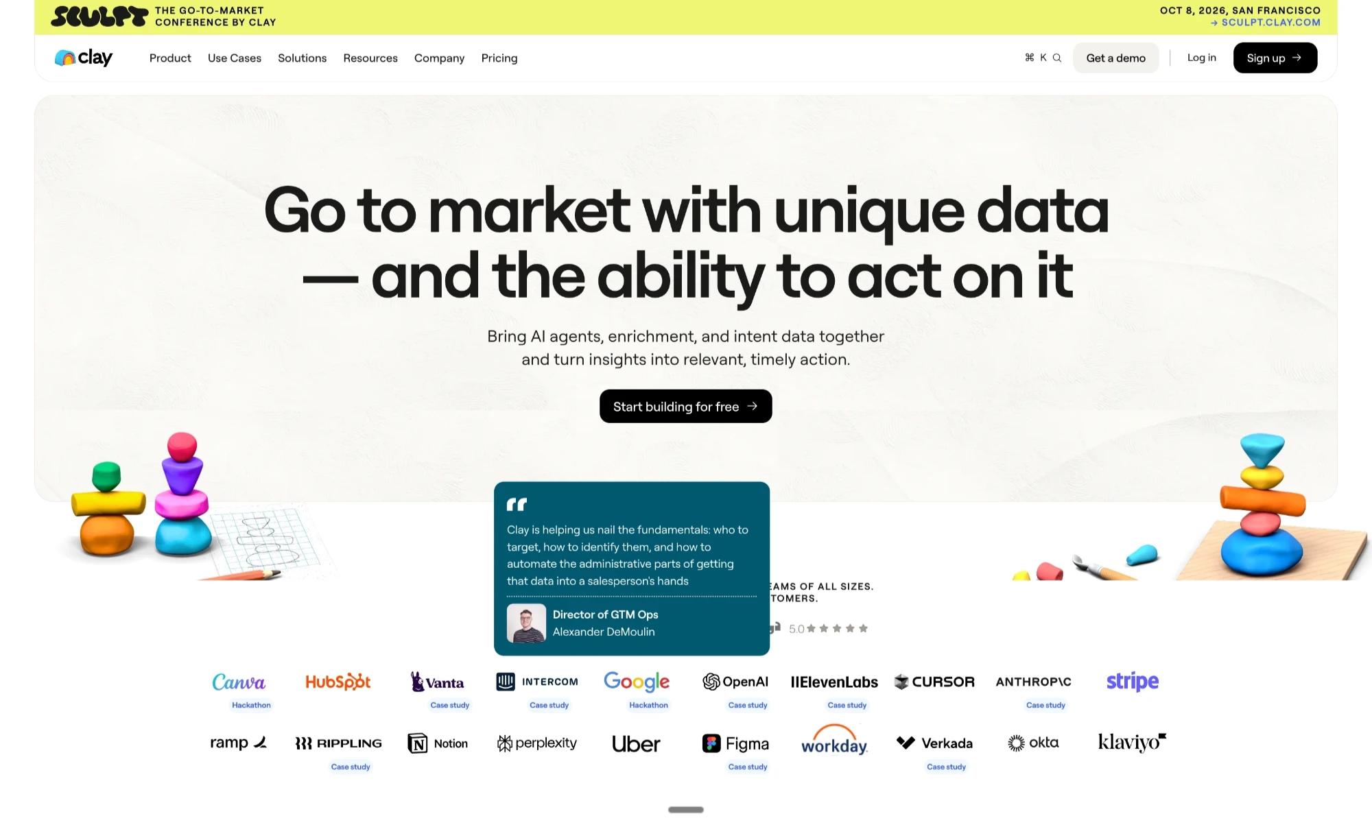 Clay homepage with clickable customer logo wall