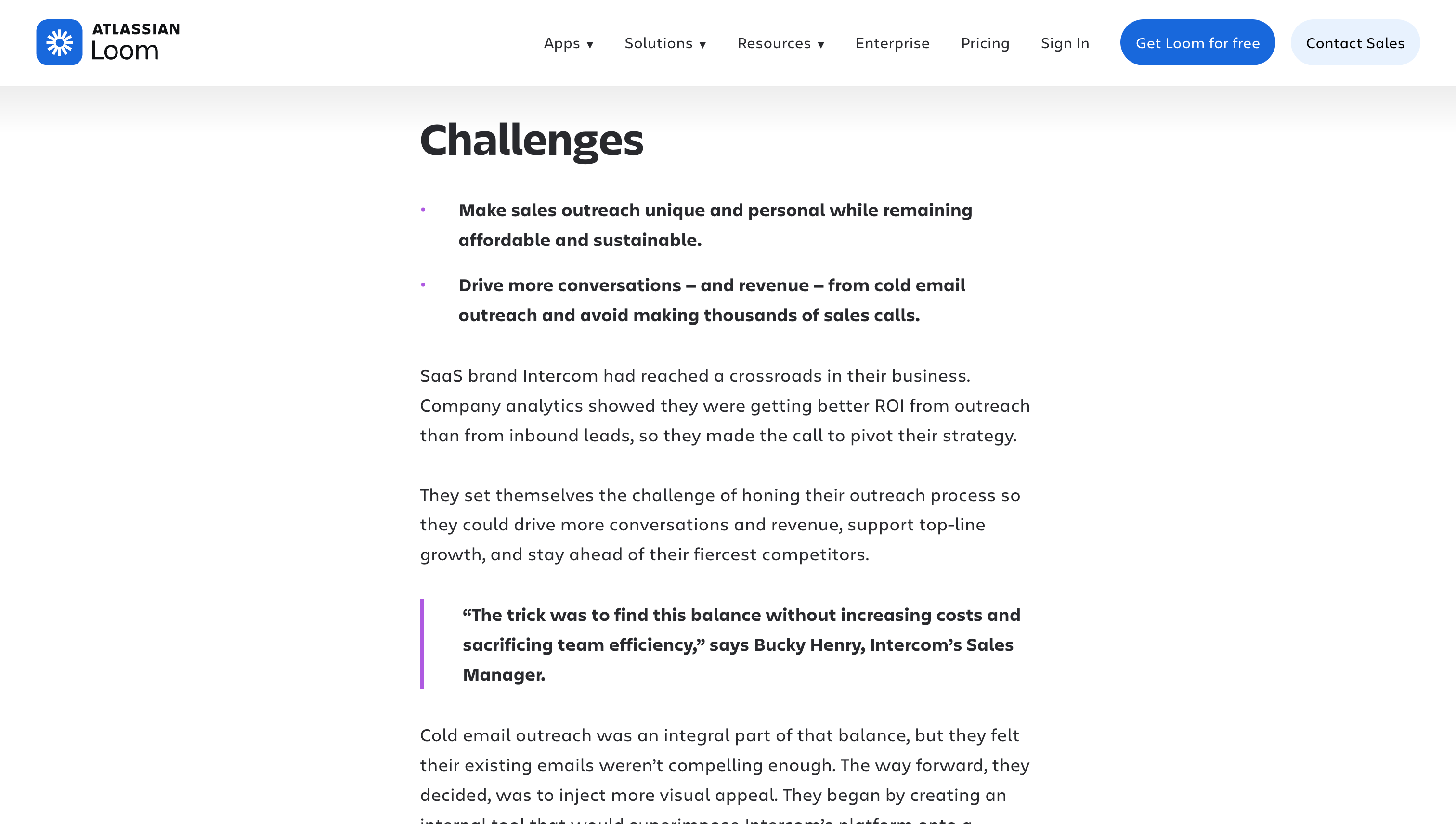 Loom Intercom case study using a simple Overview, Challenges, Solution and Results structure
