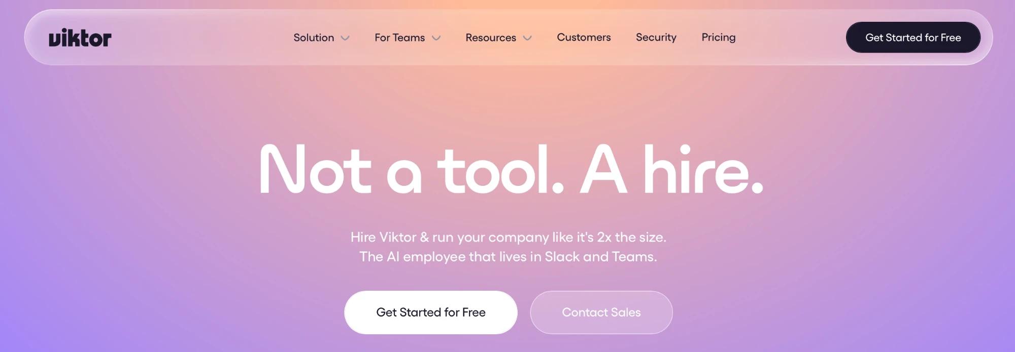 viktor.com hero with a single high-contrast primary CTA above the fold