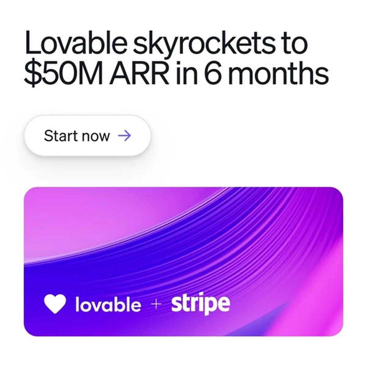Lovable ad: "$50M ARR in 6 months" metric-first social proof format