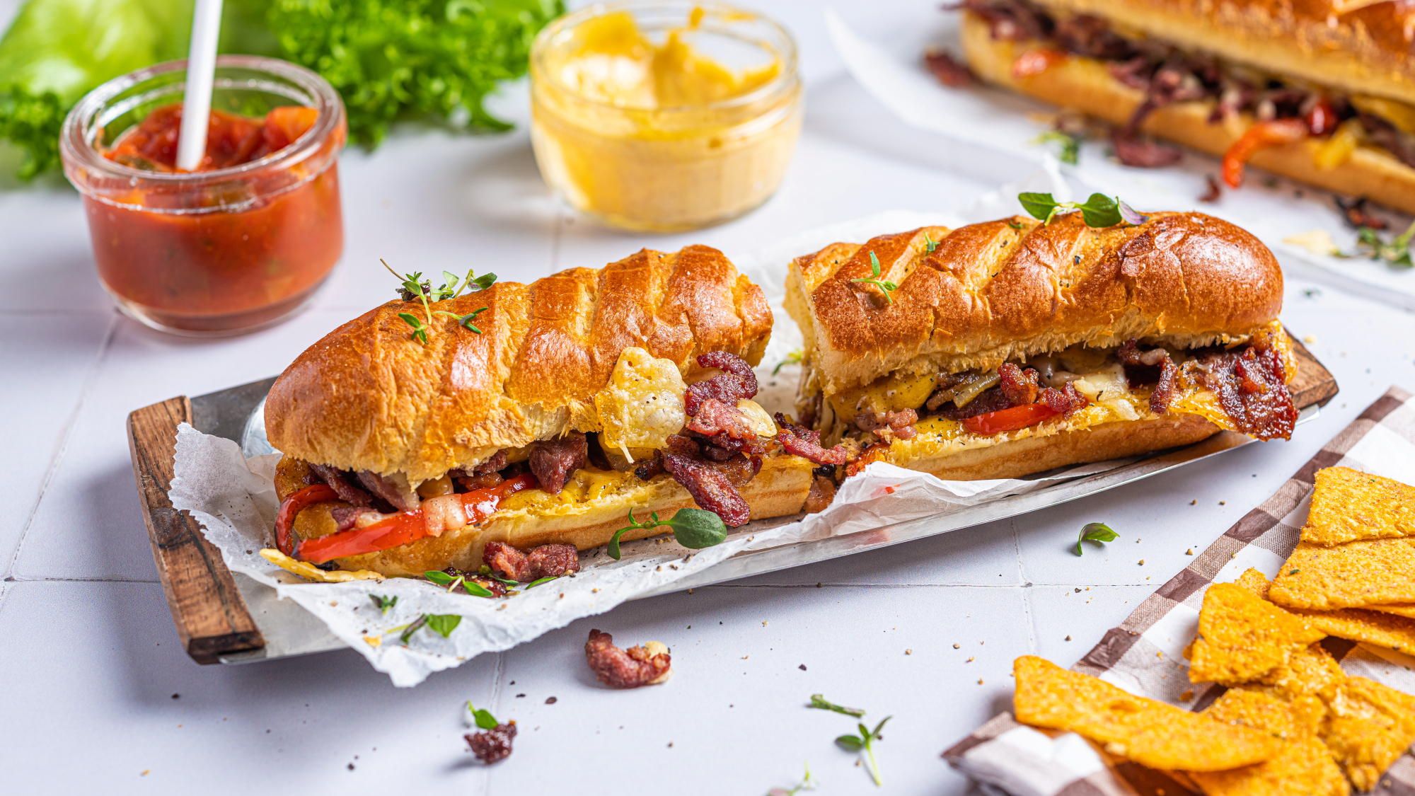 Philly cheese steak sandwich med biffsnadder