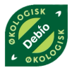 Debiomerket-økologi med grønn bakgrunn og hvit tekst, inkludert grønne og hvite elementer.