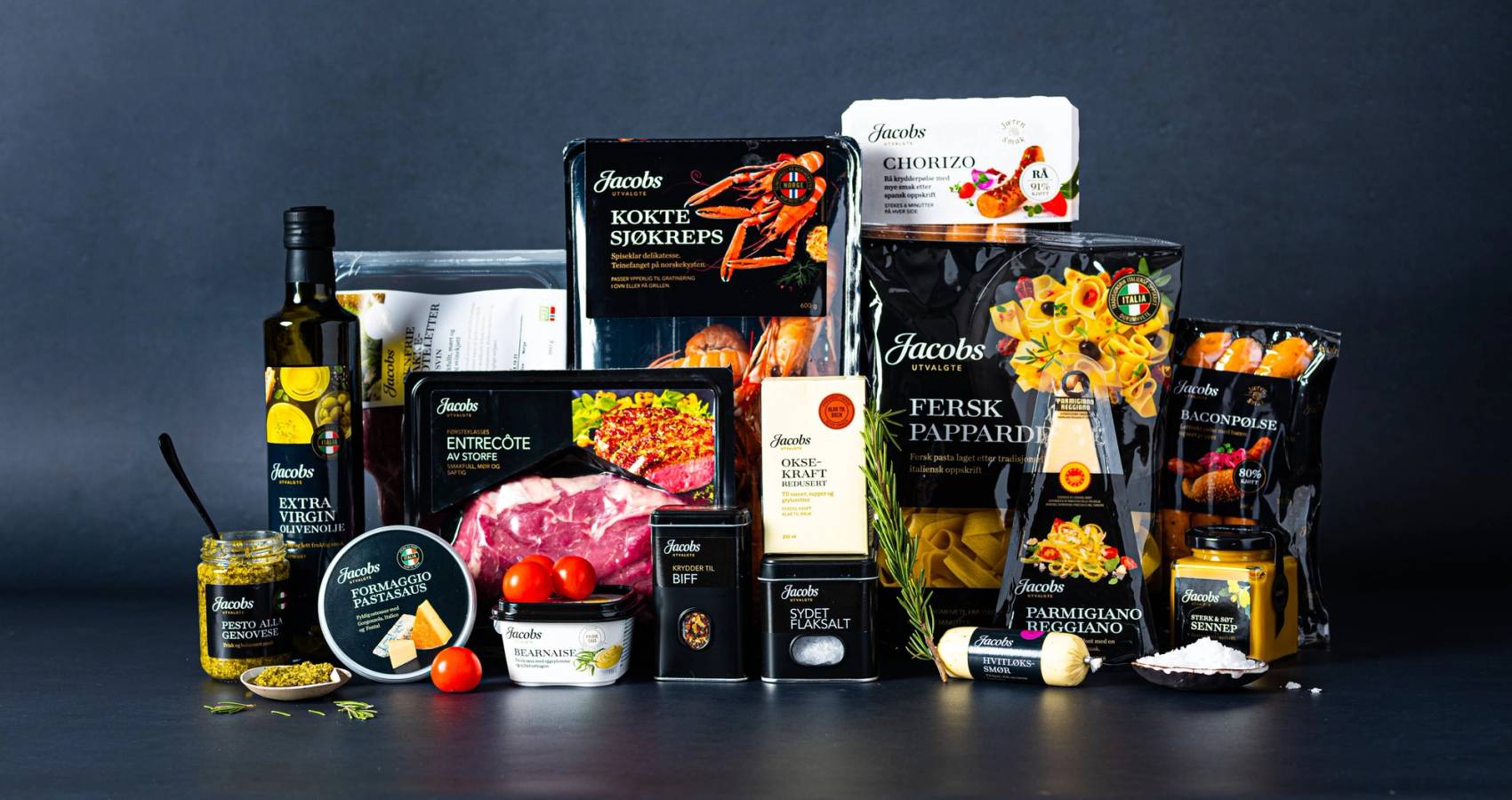 Et utvalg produkter fra Jacobs Utvalgte-serien.