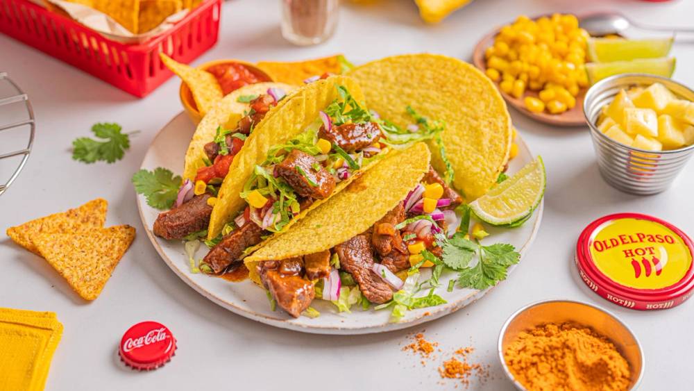 En tallerken med bifftaco i skjell.