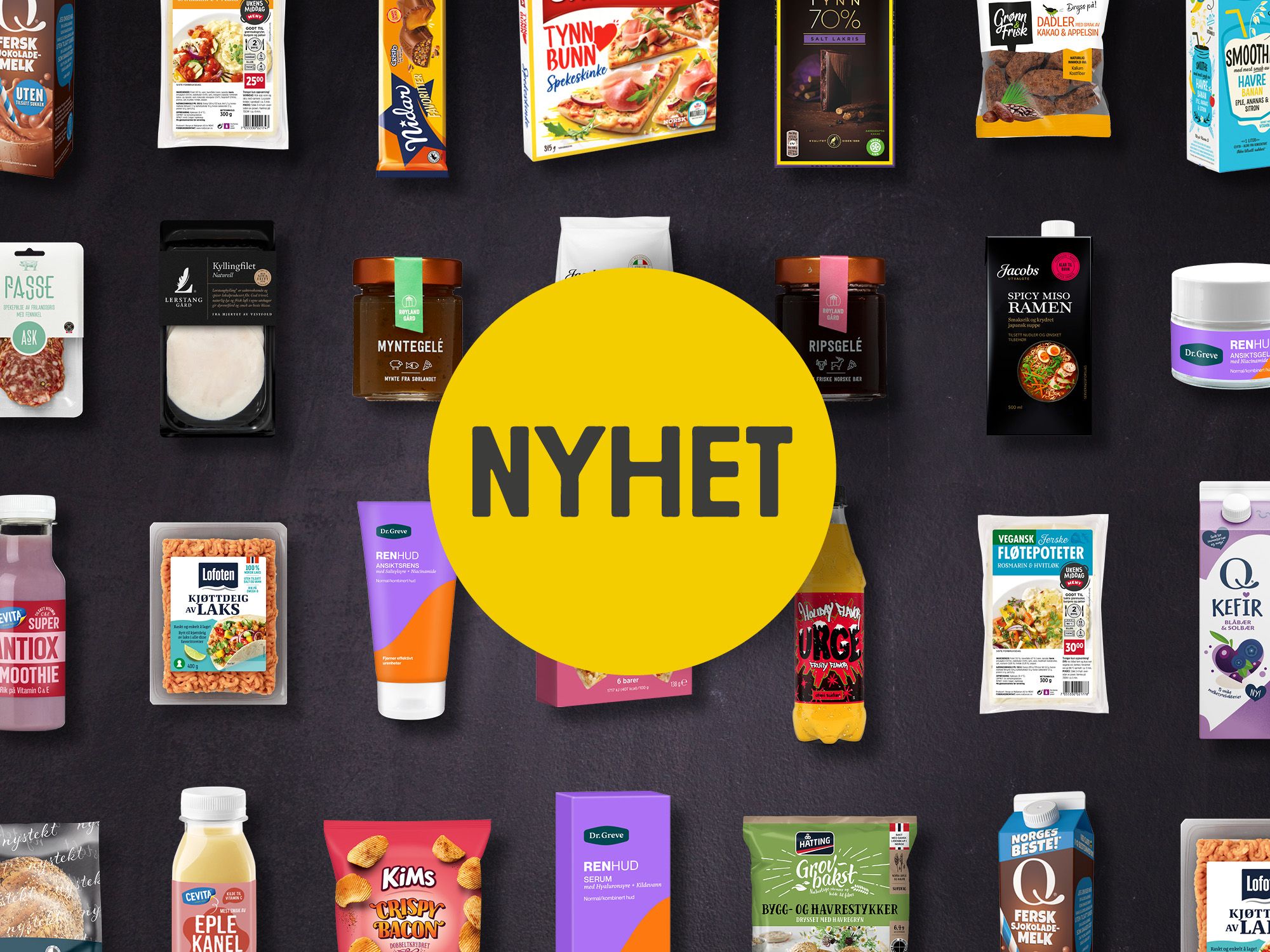 Forside av en avis med overskriften 'Nyheter 2021 høst' og ulike artikler og bilder, med en stor gul sirkel med teksten 'NYHET' i midten.