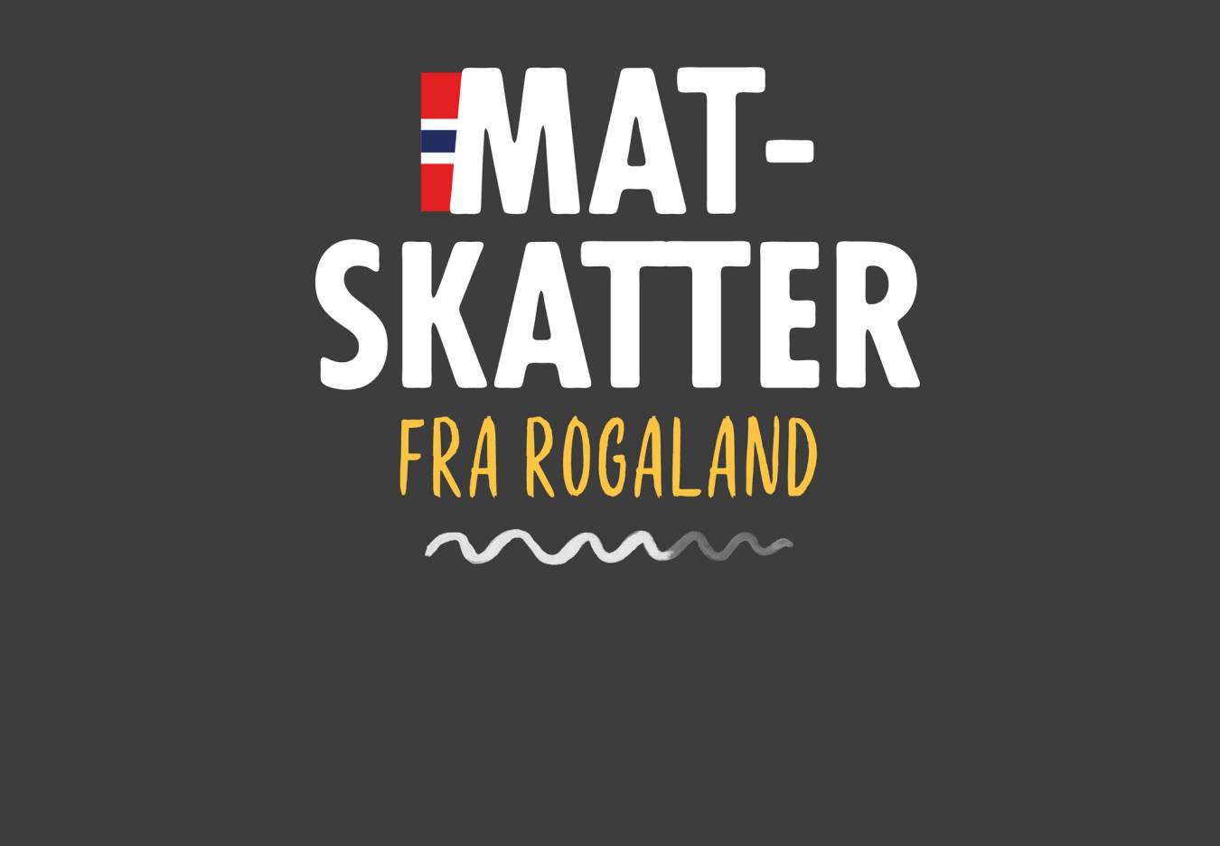 Logo med teksten 'Mat- Skatter fra Rogaland' på en mørk bakgrunn.