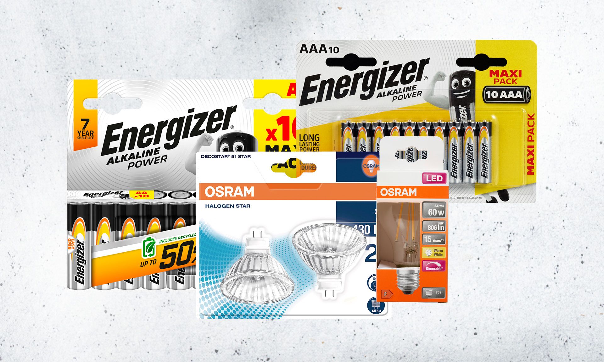 Lyspærer og batterier.